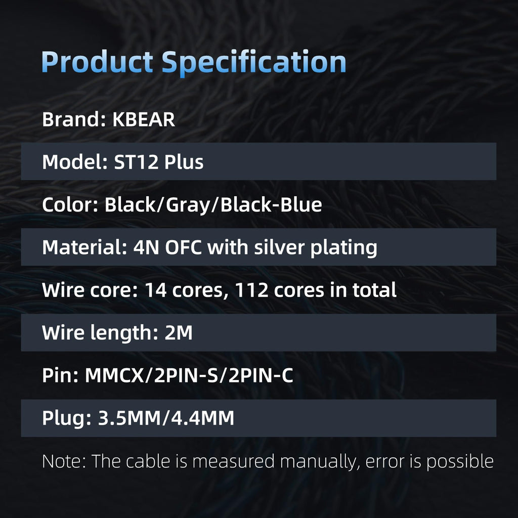 KBEAR ST16 Plus Long IEMs Earphone Cable with QDC-Type Pin for KZ ZSN/ZSN PRO /EDX PRO/ZS10 PRO/ZSN PRO X/ZS12 PRO X/ZSX/ZAS/ZVX/AS16/ZAR/DQS/ASX/D-Fi/Castor/PR2/PR3/ZEX CCA CRA/C12/C10PRO (QDC 3.5MM)