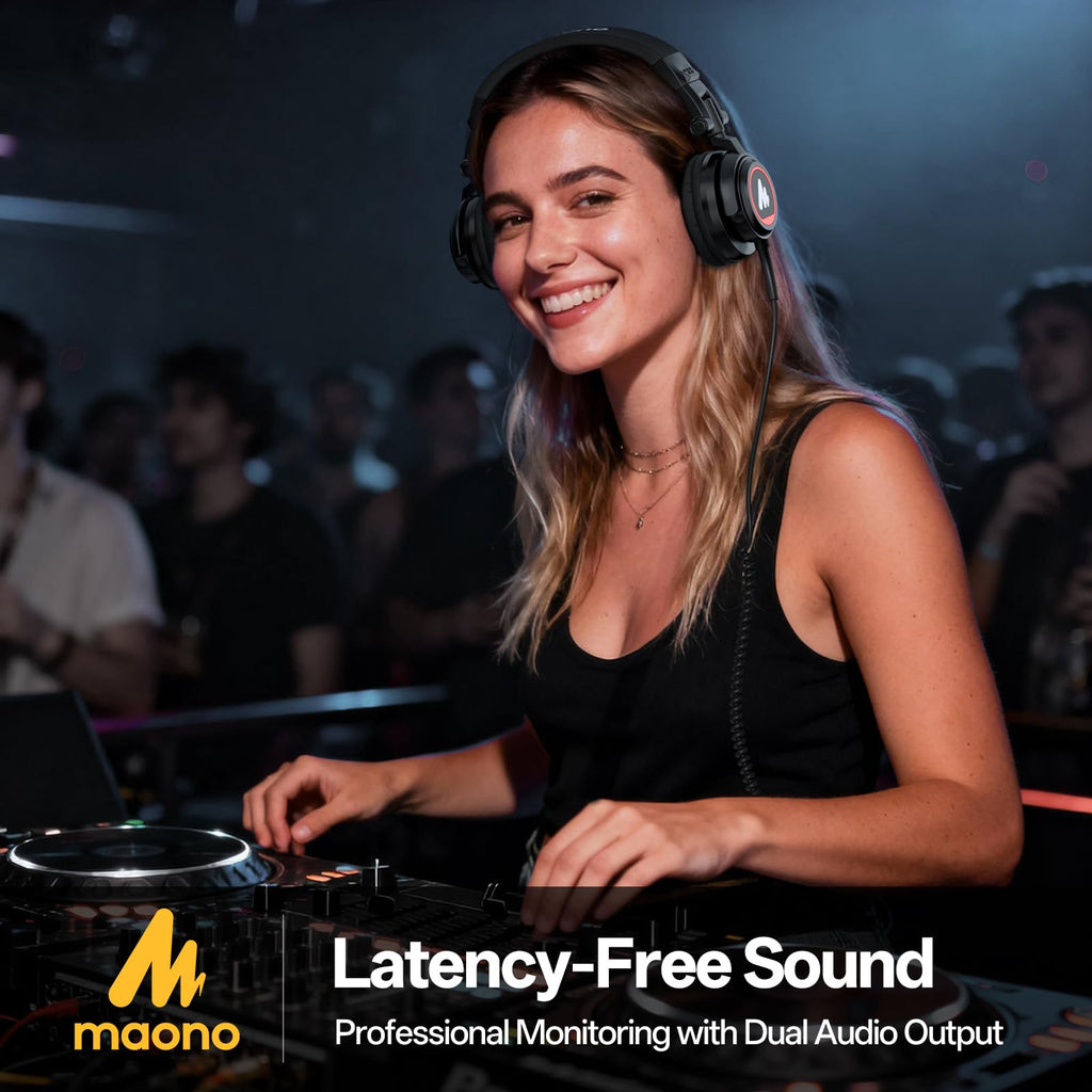MAONO MH601 Professional Studio Monitor Headphones, Wired Closed Back Over Ear DJ Headset with 50mm Drivers and 1/4 inch to 3.5mm Jack for Guitar Amp Recording Mixing Piano Music Podcast Streaming