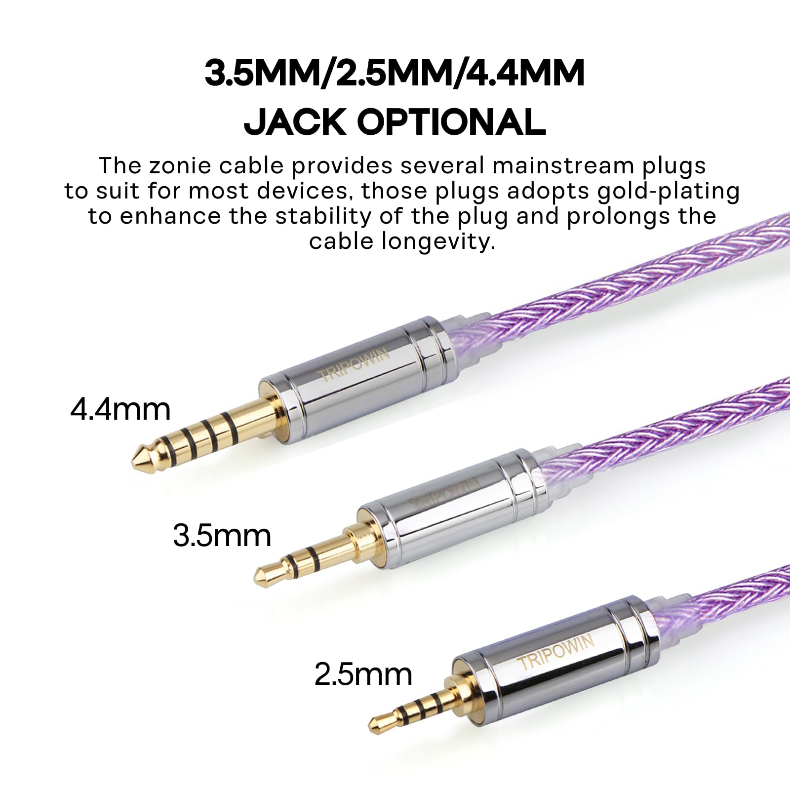 Linsoul Tripowin Zonie IEM Cable, 16 Core Silver Plated Earphone Upgraded Cords, 1.25m SPC in Ear Monitor Cable for 7hz Zero:2 Orchestra Lite Cadenza Hype4 Supermix4(2pin 0.78mm, 3.5mm)(Violet)