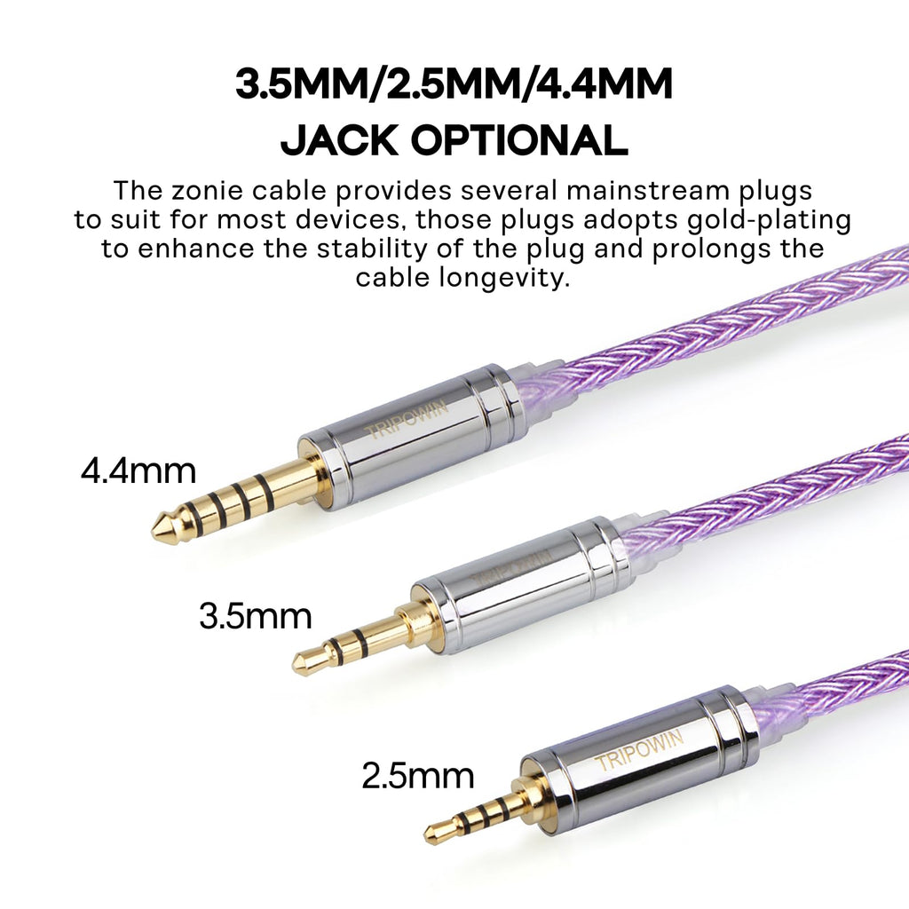Linsoul Tripowin Zonie IEM Cable, 16 Core Silver Plated Earphone Upgraded Cords, 1.25m SPC in Ear Monitor Cable for 7hz Zero:2 Orchestra Lite Cadenza Hype4 Supermix4(2pin 0.78mm, 4.4mm)(Grey)