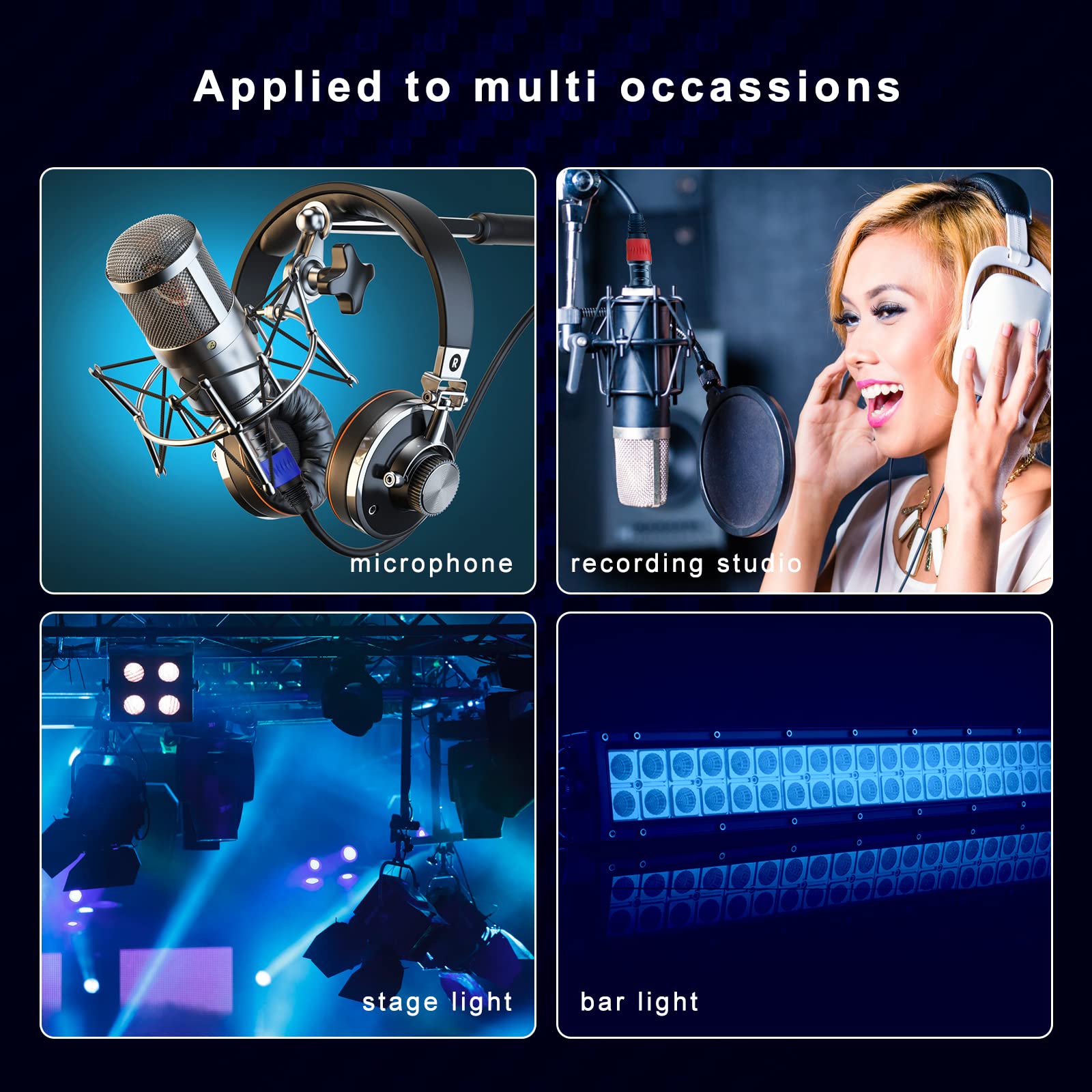 XLR Cables, XLR Microphone Cable 25 ft 6 Pack, Gold-Plated 3-pin XLR Speaker Cable Male to Female Balanced Mic Cable