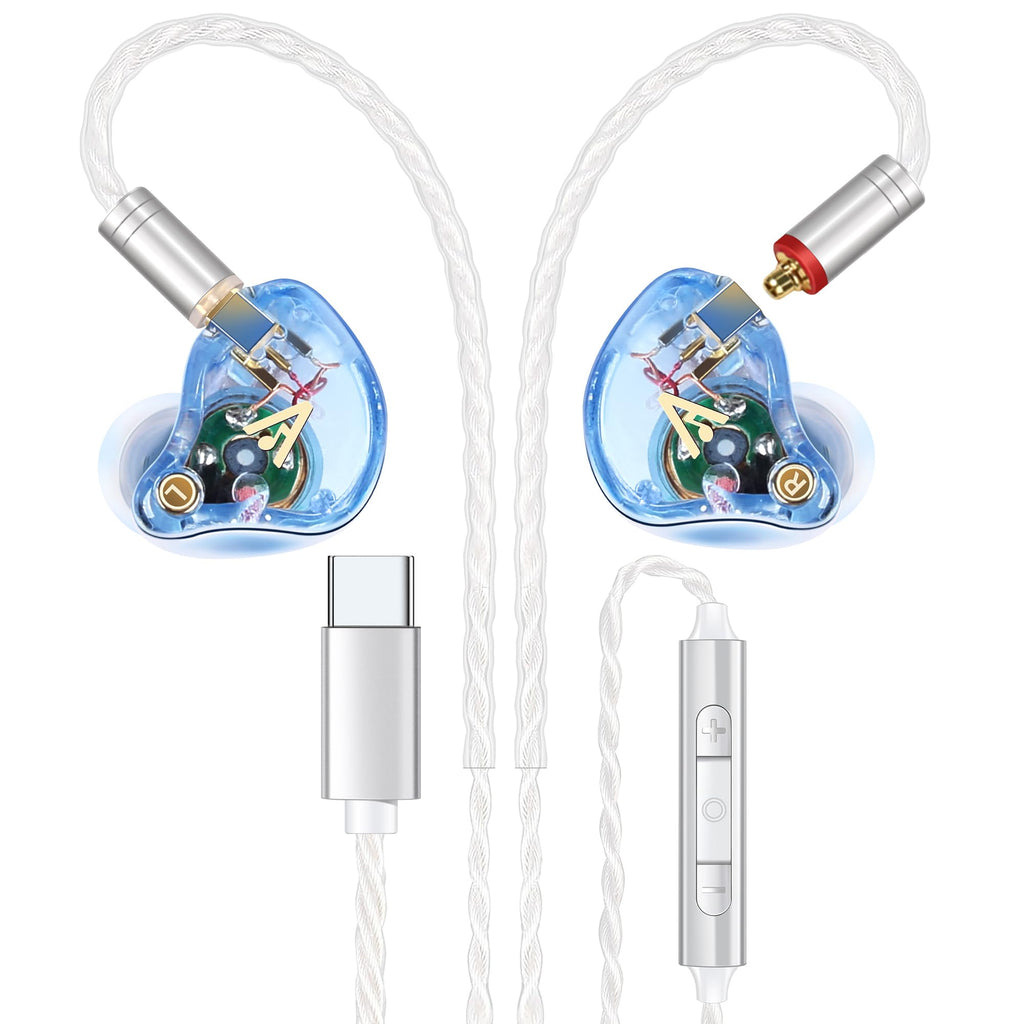 Vibes 202MC USB-C Wired Earbuds - USBC HiFi in Ear Headphones for iPhone 17/16/15 - Noise Isolating Ear Buds w/ Mic - Clear Sound, Deep Bass & Comfort-Fit Earphones - Silver Plated Cord, Carrying Case