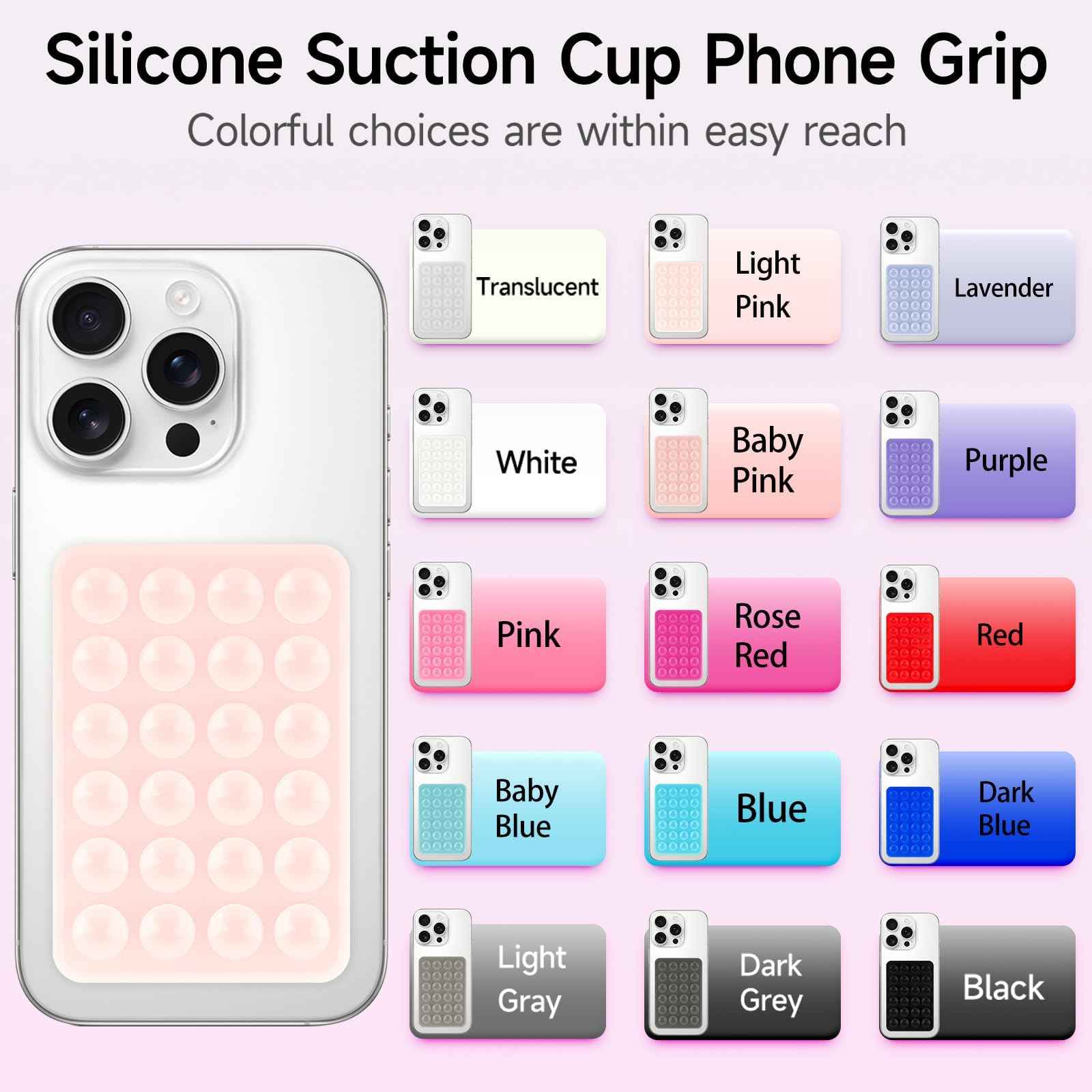 Yojaro 4Pack Silicone Suction Phone Case Mount, Silicon Adhesive Smartphones Stand Sticky, Hands-Free Phone Accessories Holder for Selfies and Videos (Black & White & Translucent & Light Pink)