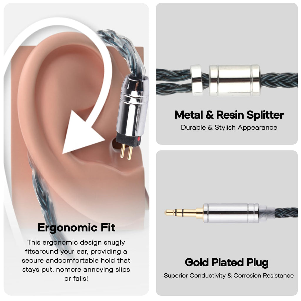 Linsoul Tripowin Zonie IEM Cable, 16 Core Silver Plated Earphone Upgraded Cords, 1.25m SPC in Ear Monitor Cable for 7hz Zero:2 Orchestra Lite Cadenza Hype4 Supermix4(2pin 0.78mm, 3.5mm)(Violet)