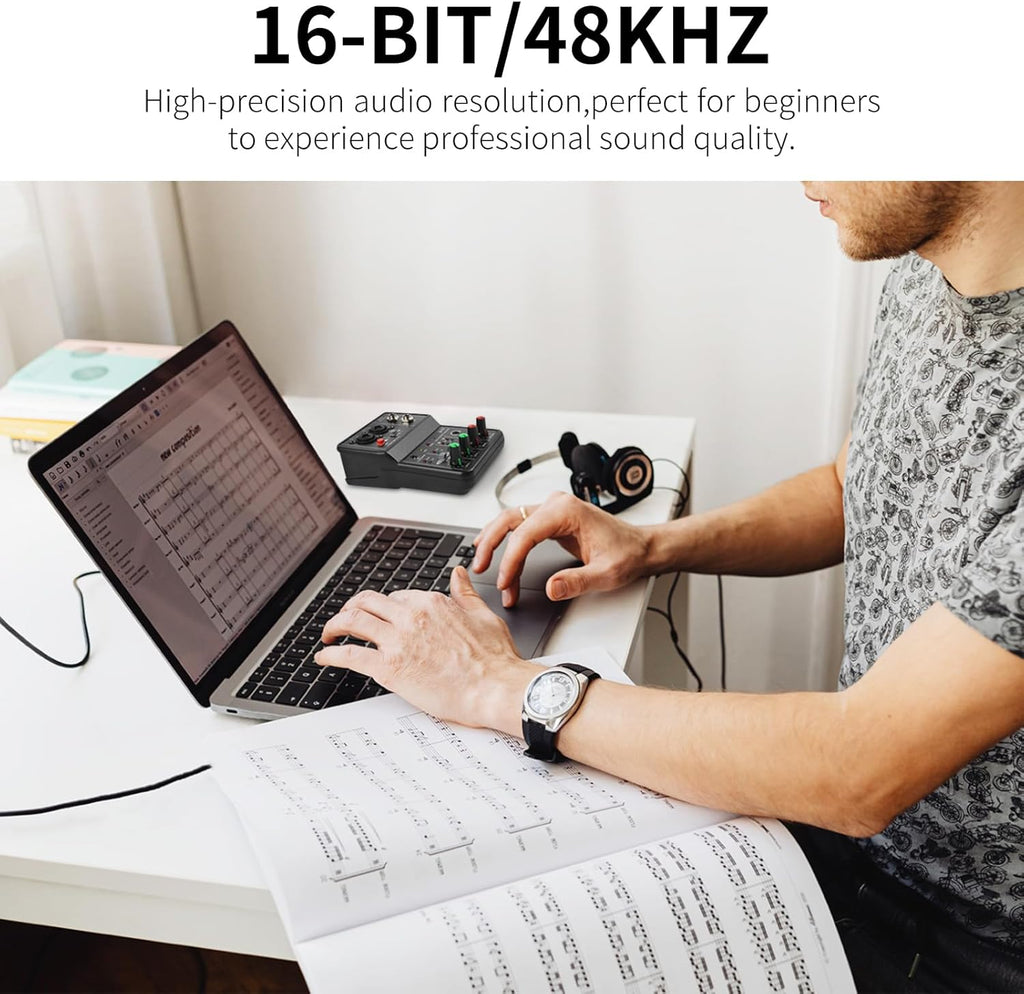 XTUGA USB Audio Interface for PC,Interface for Recording Music Computer Recording Audio Interface XLR with 3.55m Microphone Jack, USB Sound Card for Recording Studio, Ultra-low Latency Plug&Play, Q-12