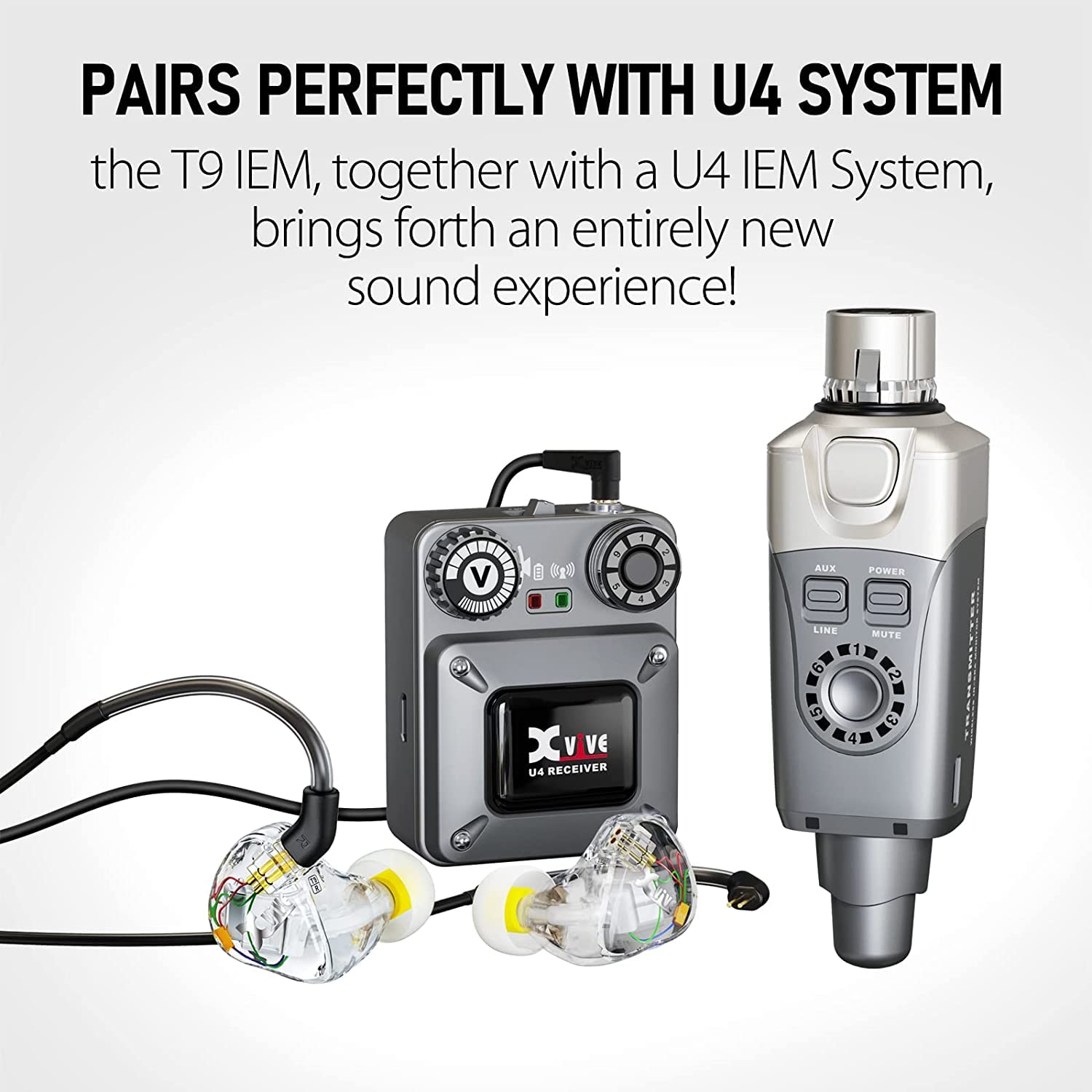 Xvive U4 Wireless in-Ear Monitor System Professional IEM System Transmitter and Beltpack Receiver for Studio, Band Rehearsal,Live Performance (U4)