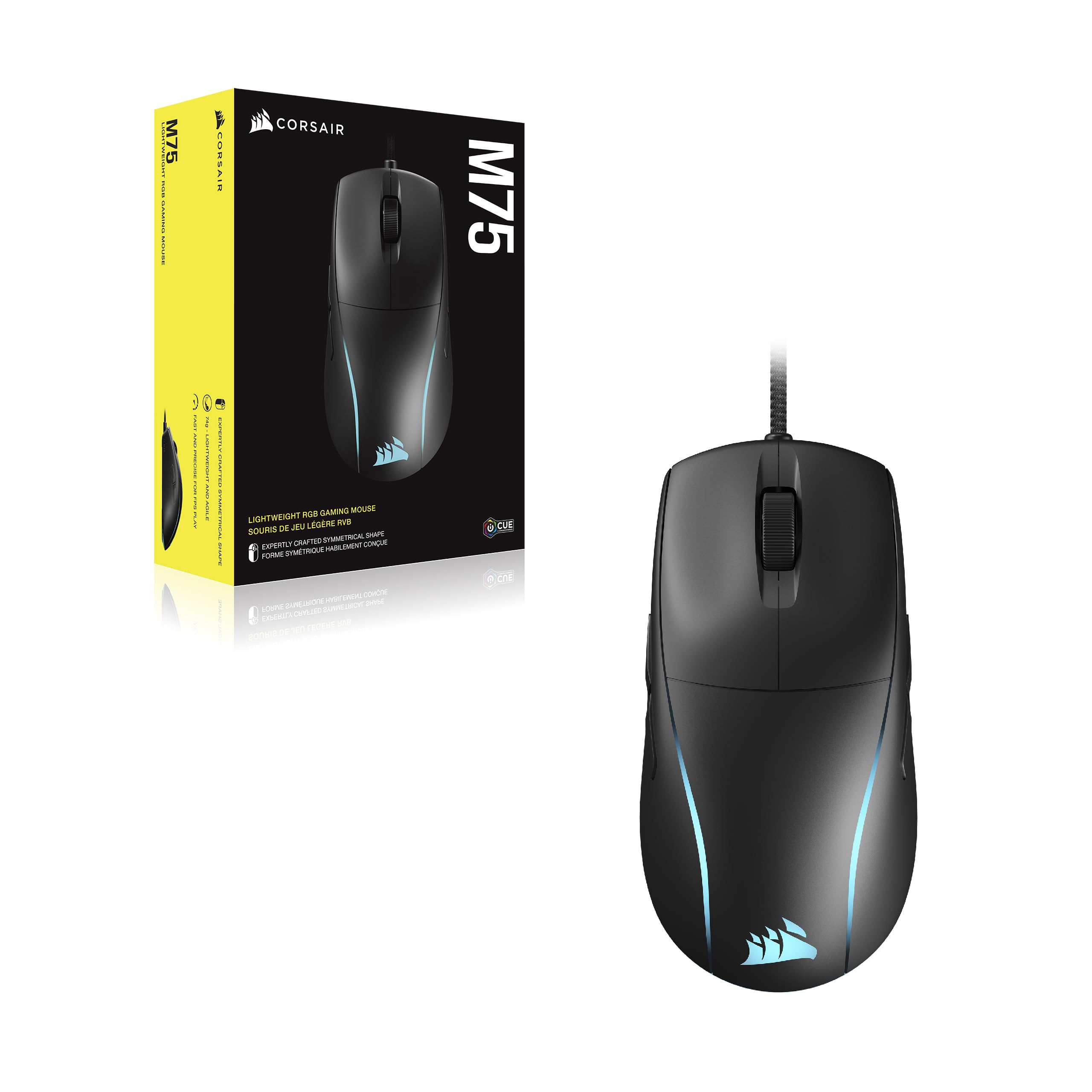 Corsair M75 Wireless Gaming Mouse - 26,000 DPI, Lightweight FPS Design, Swappable Side Buttons, iCUE Compatible, Black