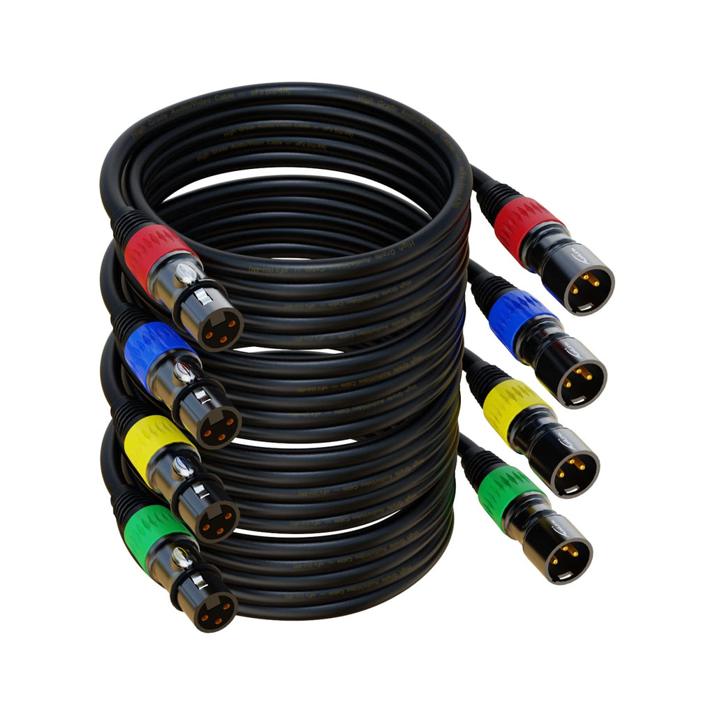 XLR Cables, XLR Microphone Cable 25 ft 6 Pack, Gold-Plated 3-pin XLR Speaker Cable Male to Female Balanced Mic Cable