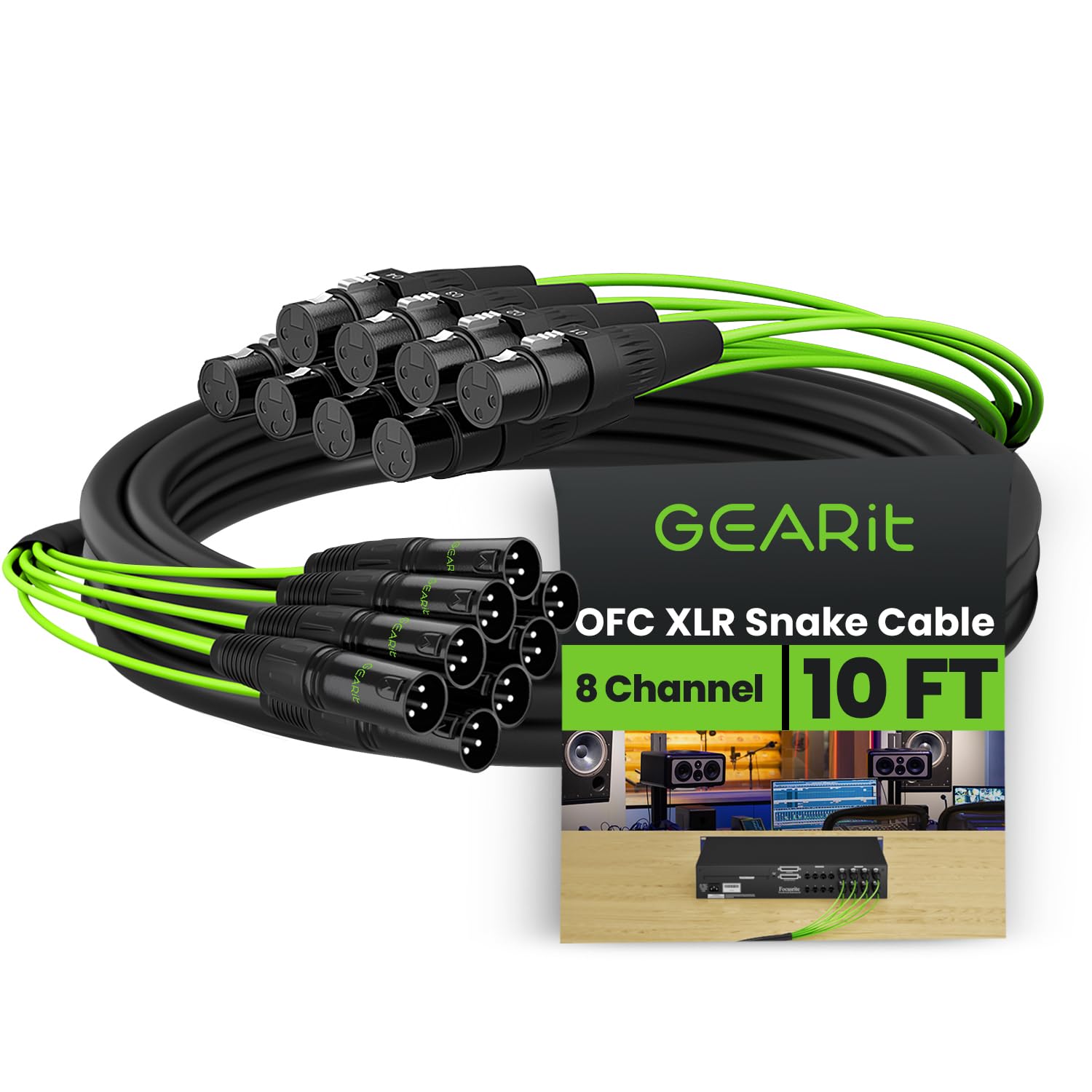 GearIT 8-Channel XLR Snake Cable (50 ft) - 100% Oxygen-Free Copper Snake Wire, Channel Labels, Metal XLR Connectors for Pro Audio - 50 Feet
