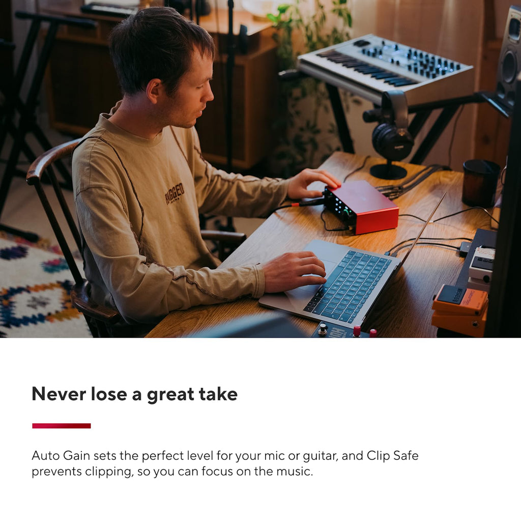Focusrite Scarlett 2i2 4th Gen USB Audio Interface for Recording, Songwriting, Streaming and Podcasting — High-Fidelity, Studio Quality Recording, and All the Software You Need to Record