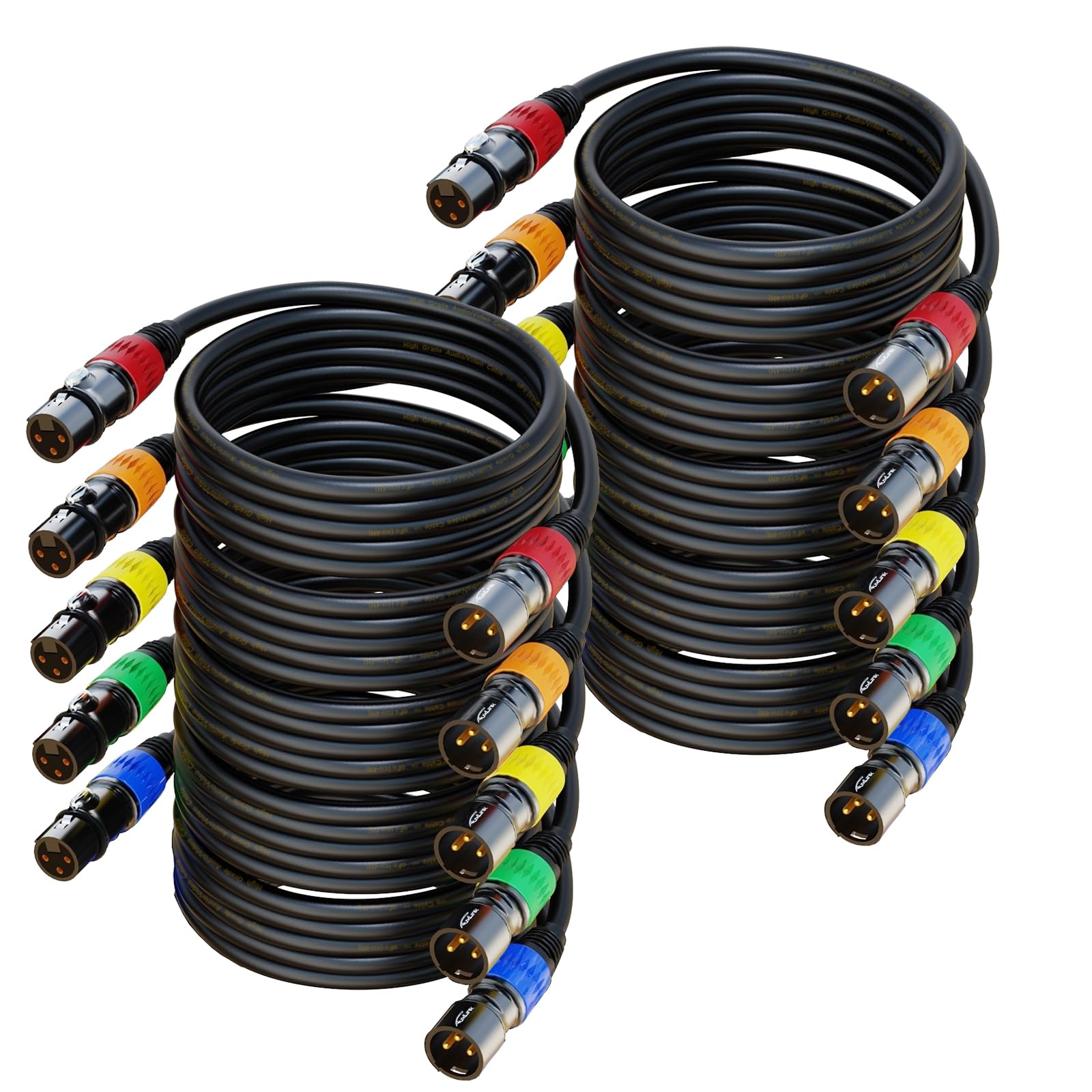 XLR Cables, XLR Microphone Cable 25 ft 6 Pack, Gold-Plated 3-pin XLR Speaker Cable Male to Female Balanced Mic Cable