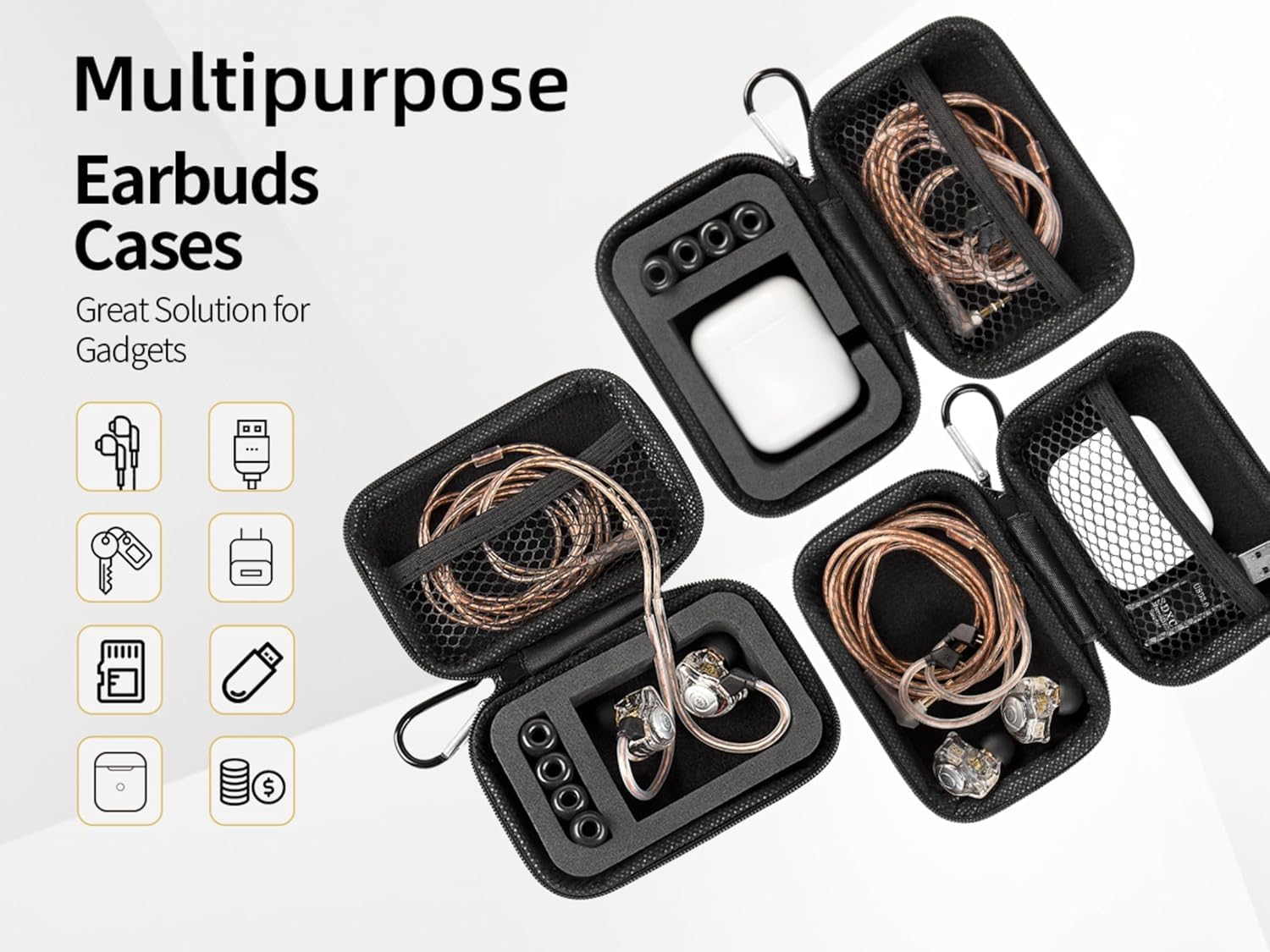 Estuche IEM KZ ZS10 Pro para monitor intrauricular, estuche para auriculares CCZ ZC02 con mosquetón, bolsa de almacenamiento de viaje EVA para CCA CRA, Shure SE215, Moondrop Chu, CCZ Melody, KBEAR KS1