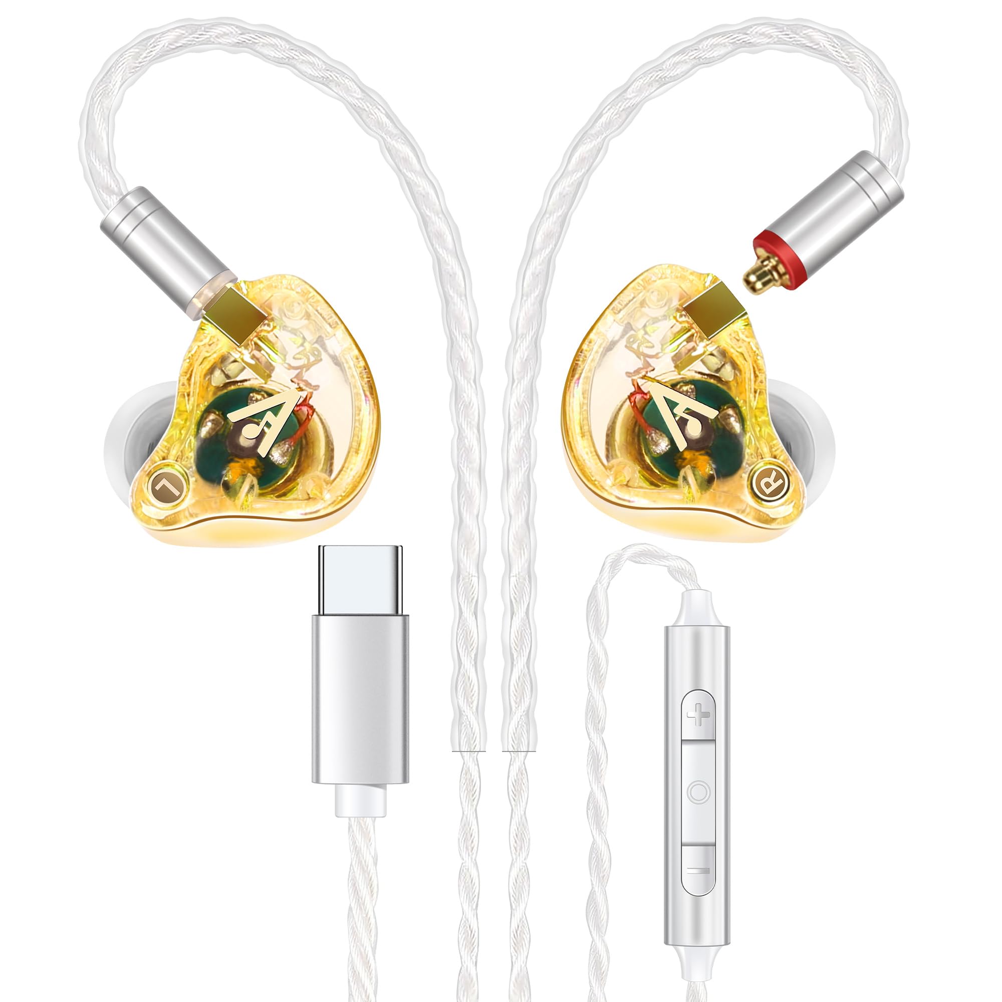 Vibes 202MC USB-C Wired Earbuds - USBC HiFi in Ear Headphones for iPhone 17/16/15 - Noise Isolating Ear Buds w/ Mic - Clear Sound, Deep Bass & Comfort-Fit Earphones - Silver Plated Cord, Carrying Case