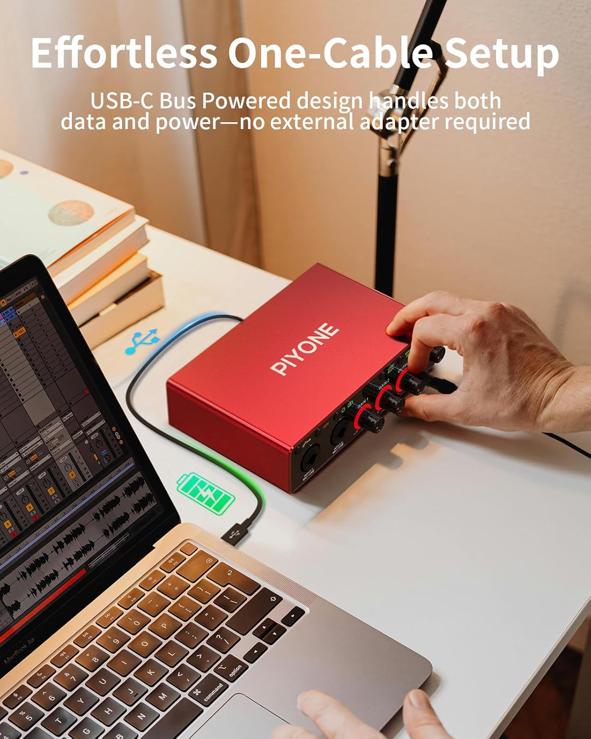 Audio Interface, 2X2 24-bit/192kHz Interface for High-Fidelity, Studio Quality PC/Mac/iOS Recording, XLR/TRS Combo Input, Monitor Mix/Loopback Function, One-Cable Setup(Alloy Red)