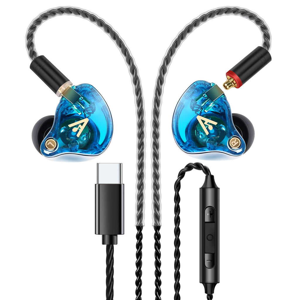 Vibes 202MC USB-C Wired Earbuds - USBC HiFi in Ear Headphones for iPhone 17/16/15 - Noise Isolating Ear Buds w/ Mic - Clear Sound, Deep Bass & Comfort-Fit Earphones - Silver Plated Cord, Carrying Case