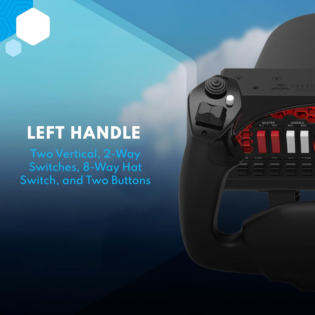 Honeycomb Alpha Flight Controls Yoke & Switch Panel — Flight Simulator Yoke w/ 180° Rotation, Steel Shaft, Ignition Switch, Fully-Equipped Handles, Dual Mounting — Compatible w/PC & Mac