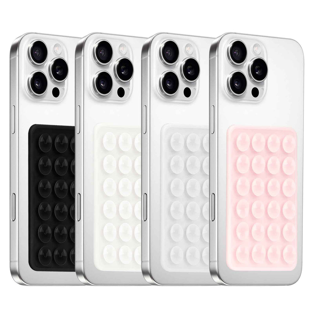 Yojaro 4Pack Silicone Suction Phone Case Mount, Silicon Adhesive Smartphones Stand Sticky, Hands-Free Phone Accessories Holder for Selfies and Videos (Black & White & Translucent & Light Pink)