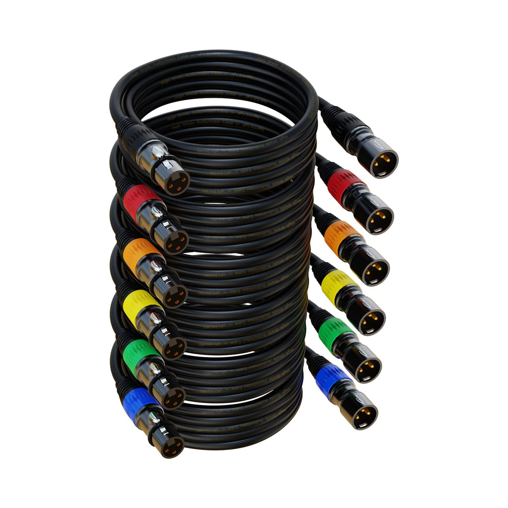 XLR Cables, XLR Microphone Cable 25 ft 6 Pack, Gold-Plated 3-pin XLR Speaker Cable Male to Female Balanced Mic Cable
