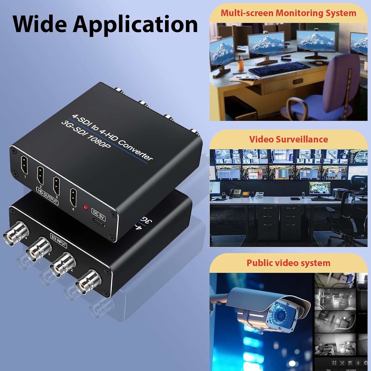 ACHAVE SDI to HDMI Video Converter, 4 sdi Input and 4 hdmi Output,4 in 4 Out,Black, Multi-Format Support, HD-SDI/3G-SDI Input, 1080p@60Hz Resolution, Long Distance Transmission