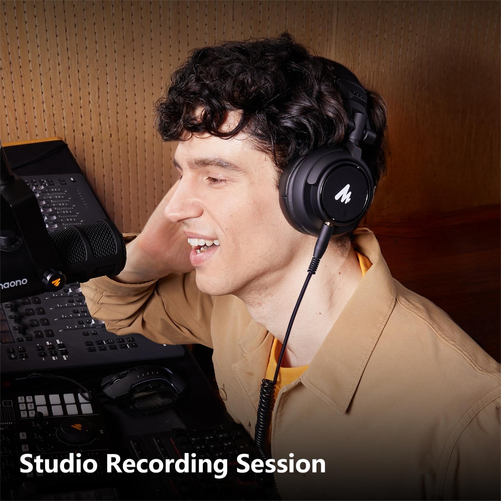 MAONO MH601 Professional Studio Monitor Headphones, Wired Closed Back Over Ear DJ Headset with 50mm Drivers and 1/4 inch to 3.5mm Jack for Guitar Amp Recording Mixing Piano Music Podcast Streaming