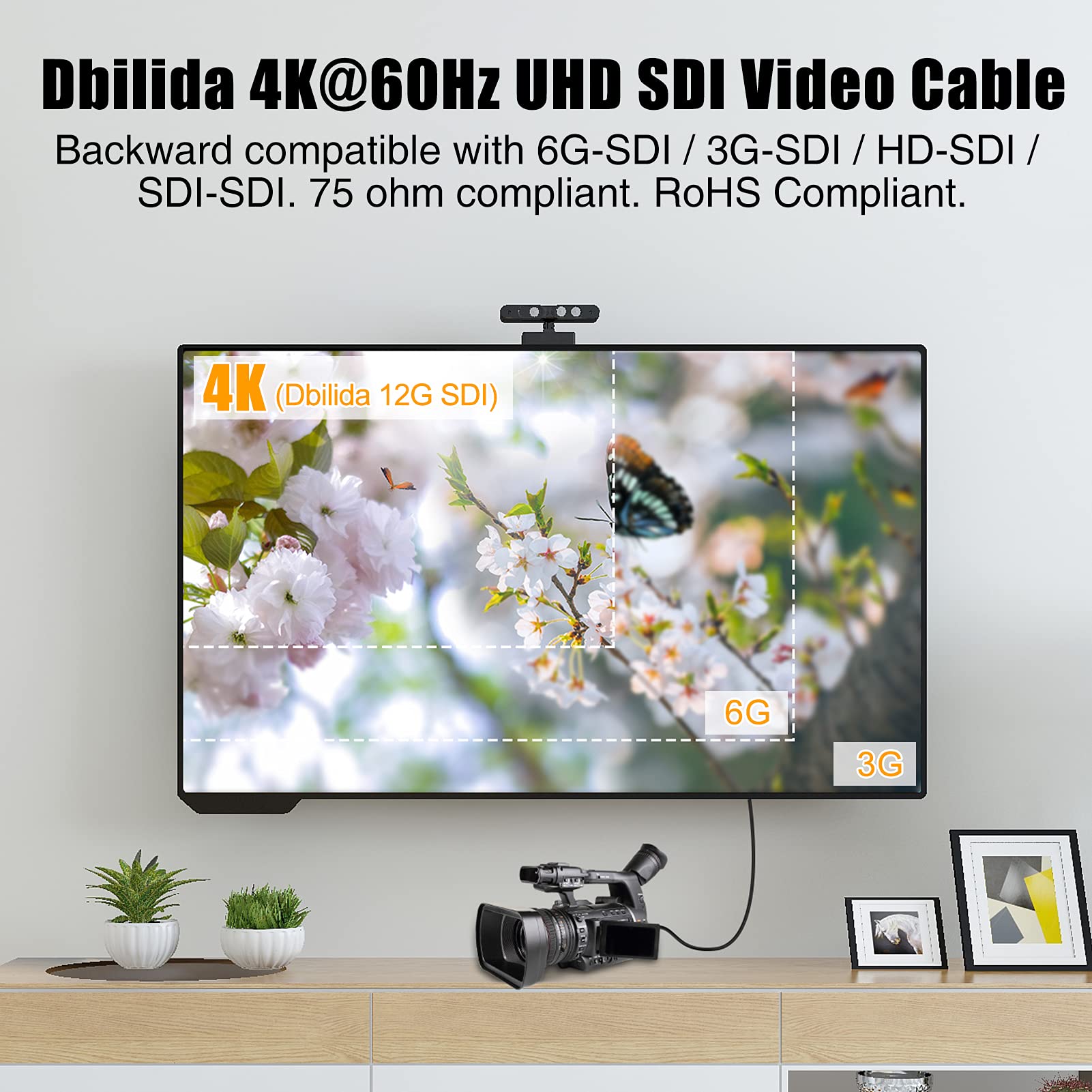 12G SDI Cable 25FT, 16AWG RG11 Supports 12G/6G/3G/HD-SDI, 4K 60Hz BNC Cable for Blackmagic, Security Camera