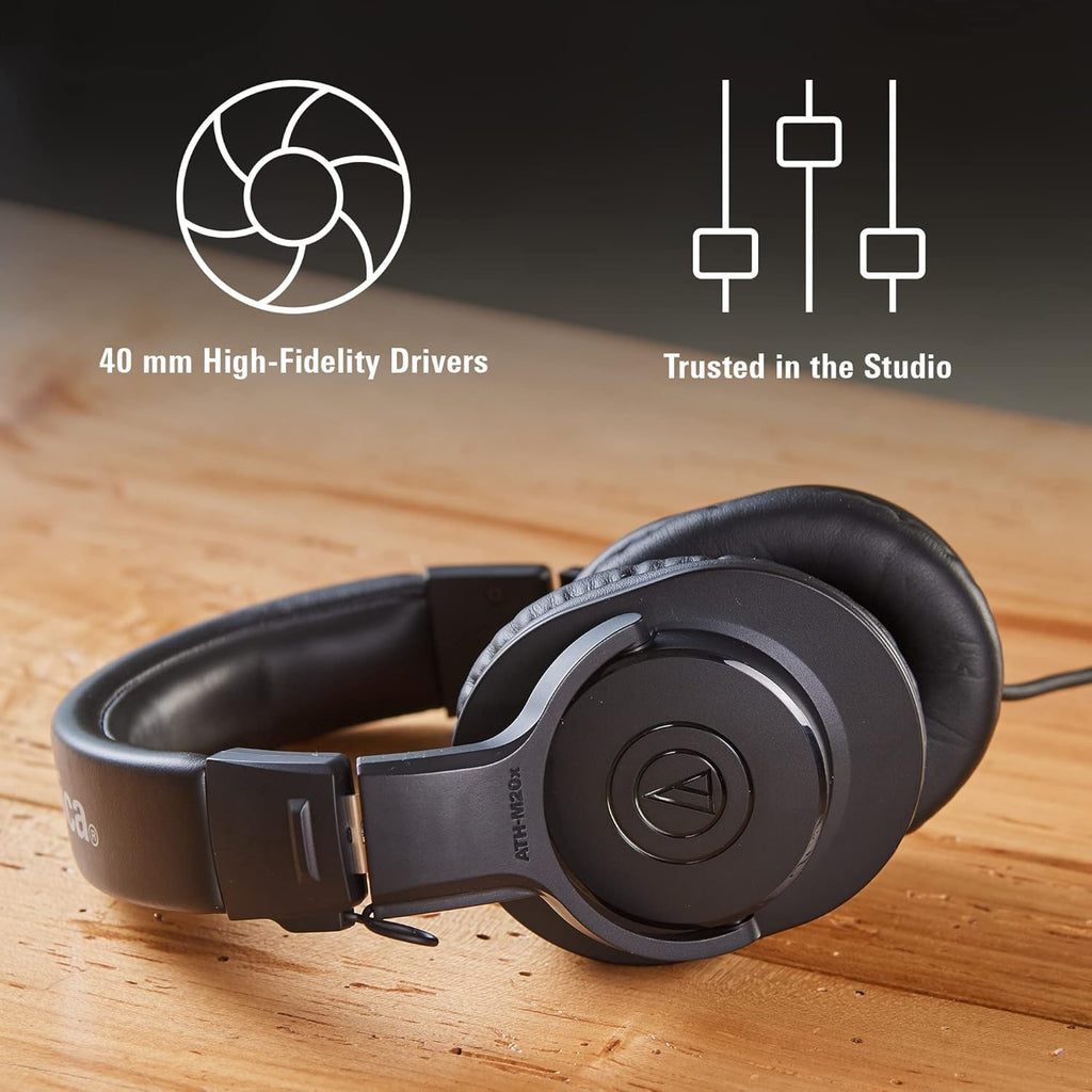 Audio-Technica ATH-M20x Professional Studio Monitor Headphones, Black