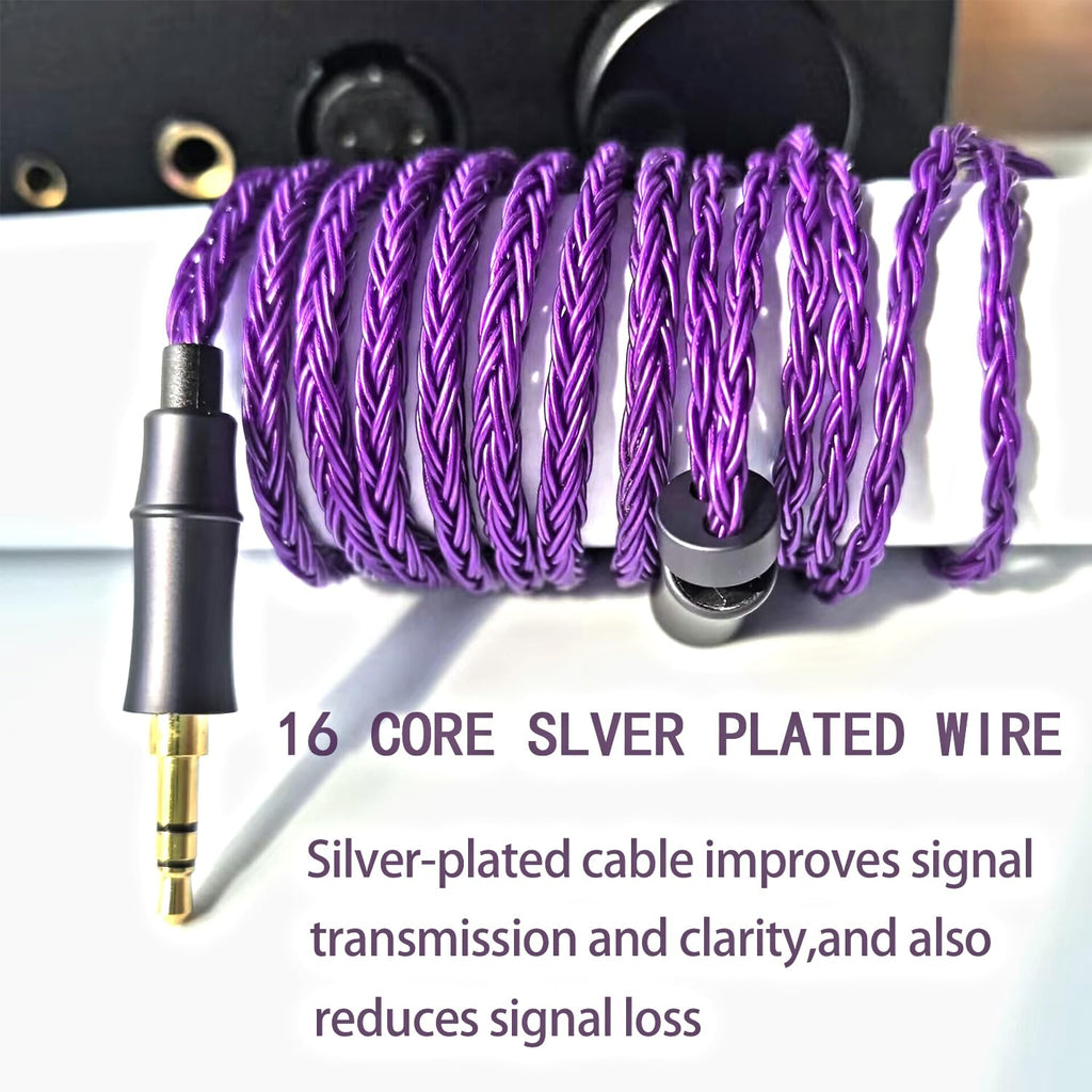 IEM Upgrade Cable, 16 Core Silver Plated Earphone Upgraded Cords, QDC-C Pin 1.5m in Ear Monitor Cable for KZ ZS10 ZSN PRO AS16 CCA CRA C12(Recessed 2pin 3.5mm 4.9ft) Black