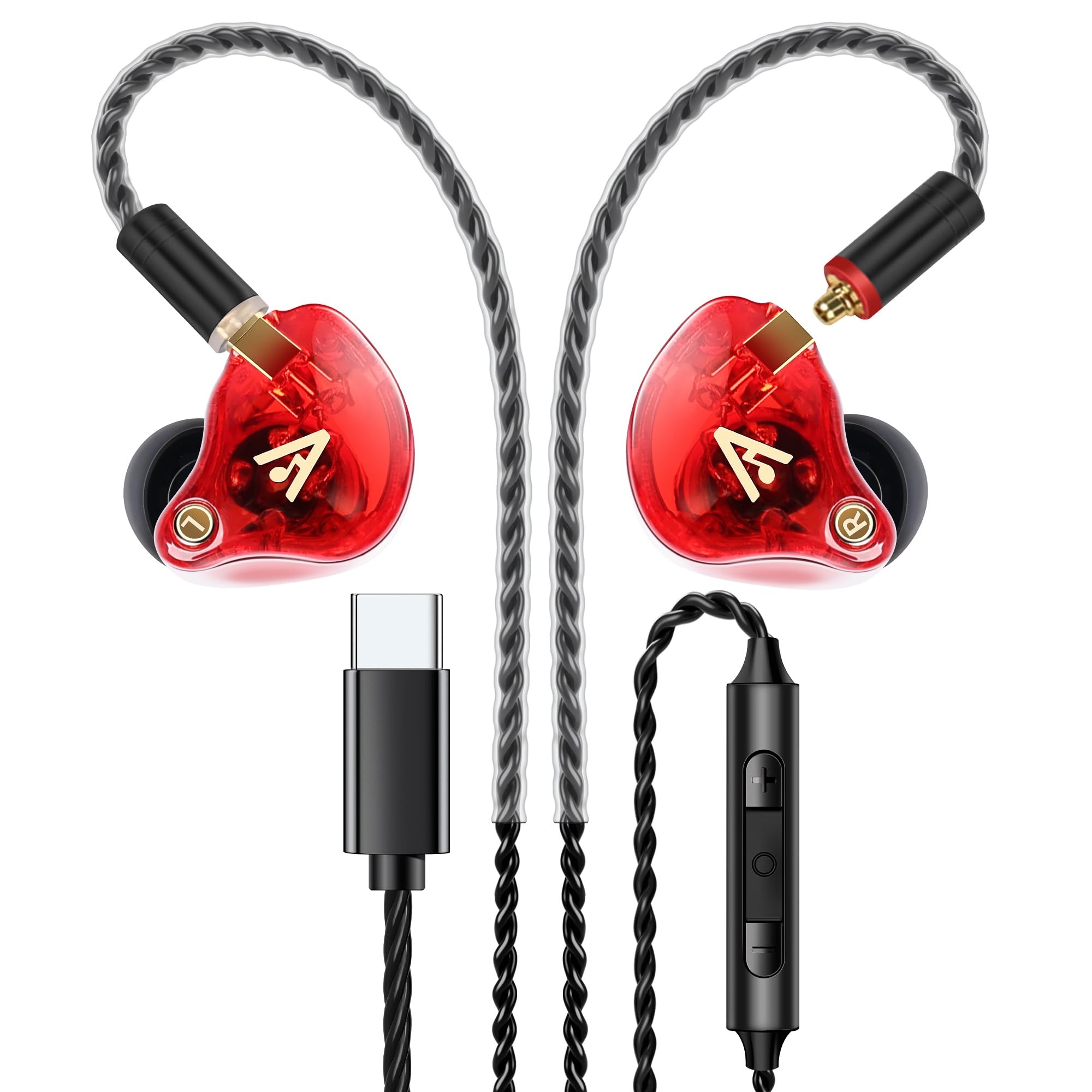 Vibes 202MC USB-C Wired Earbuds - USBC HiFi in Ear Headphones for iPhone 17/16/15 - Noise Isolating Ear Buds w/ Mic - Clear Sound, Deep Bass & Comfort-Fit Earphones - Silver Plated Cord, Carrying Case