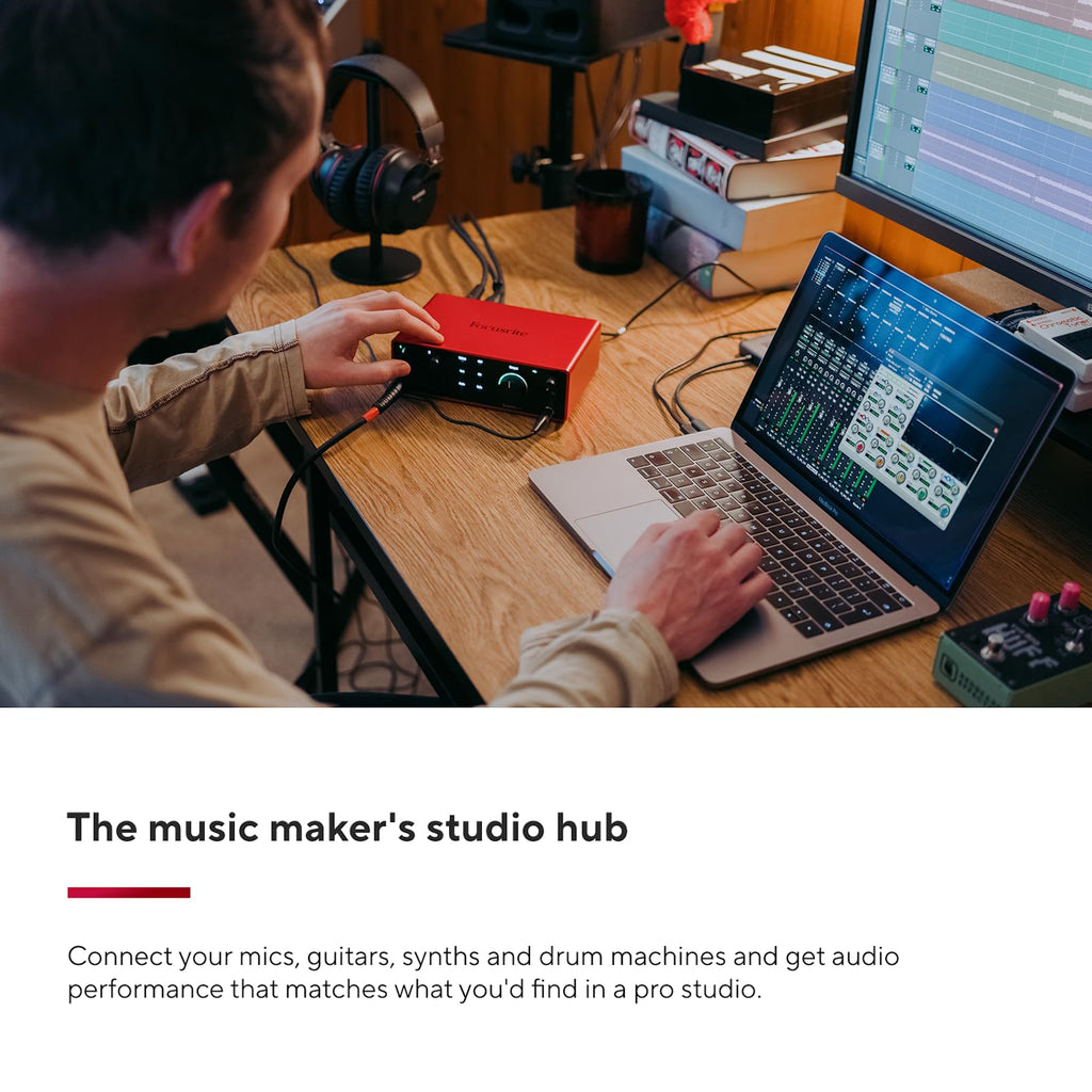 Focusrite Scarlett 2i2 4th Gen USB Audio Interface for Recording, Songwriting, Streaming and Podcasting — High-Fidelity, Studio Quality Recording, and All the Software You Need to Record