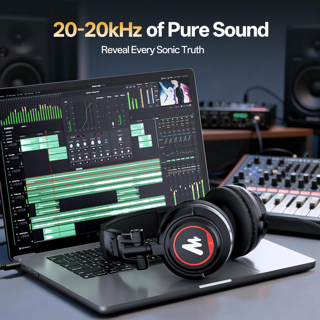 MAONO MH601 Professional Studio Monitor Headphones, Wired Closed Back Over Ear DJ Headset with 50mm Drivers and 1/4 inch to 3.5mm Jack for Guitar Amp Recording Mixing Piano Music Podcast Streaming
