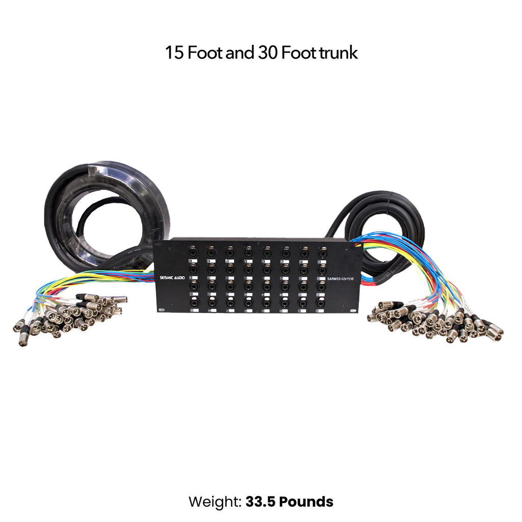 Seismic Audio SARMSS-16x515 Rack Mount 16 Channel XLR TRS Combo Splitter Snake Cable - 5' & 15' XLR trunks