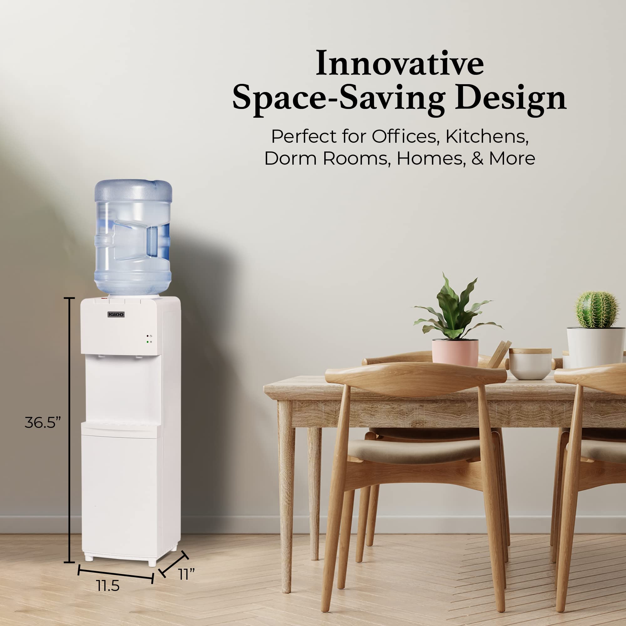 Igloo Top Loading Water Cooler with Removable Drip Tray & Energy-Saving Features- Water Tower with Hot & Cold Temperature Settings- Water Dispenser Fits 3 & 5-Gallon Jugs with Child Safety Lock- White
