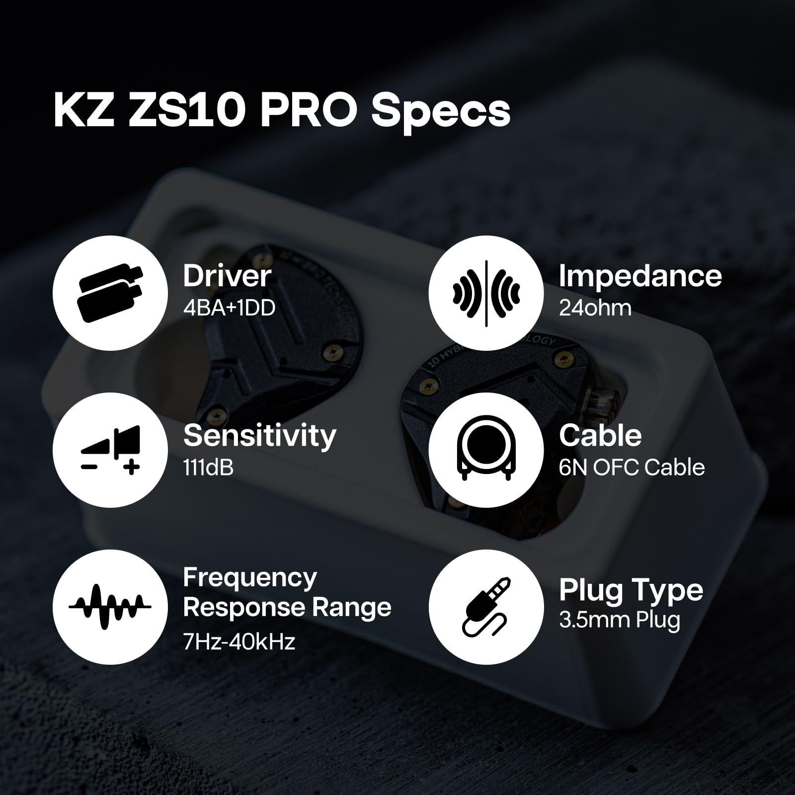 Linsoul KZ ZS10 Pro, 4BA+1DD 5 Driver in Ear Monitor, HiFi Wired Earbuds, Gaming Earbuds, Hybrid IEM Earphones with Stainless Steel Faceplate, Detachable Cable for Musician(Without Mic, Dark Black)