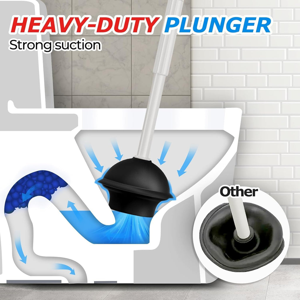 FORASTO 2 in 1 Toilet Plunger and Brush Set，Extended Handle Plunger，Toilet Bowl Brush Plunger Set, Bathroom Cleaning Tools ，Toilet Brush Plunger Combo，Cleaning Brush，Bathroom Cleaning Supplies