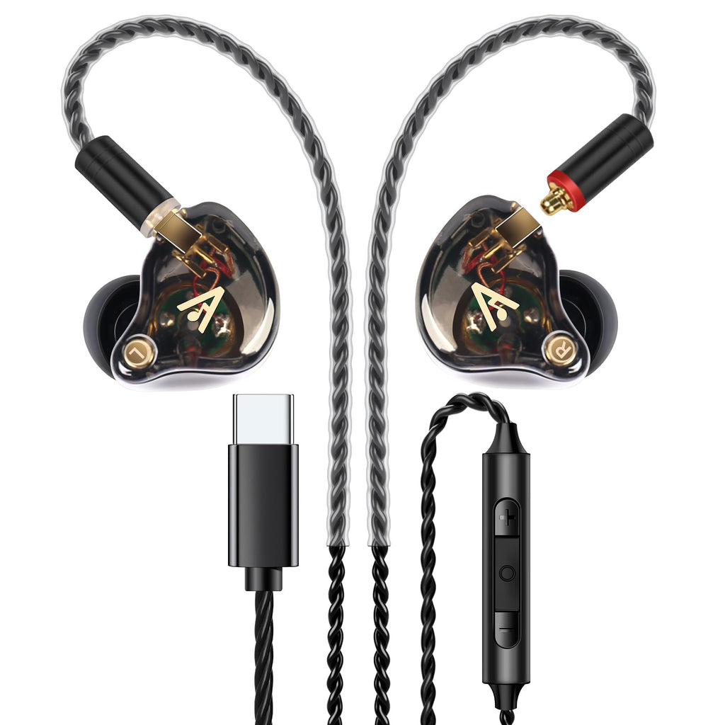 Vibes 202MC USB-C Wired Earbuds - USBC HiFi in Ear Headphones for iPhone 17/16/15 - Noise Isolating Ear Buds w/ Mic - Clear Sound, Deep Bass & Comfort-Fit Earphones - Silver Plated Cord, Carrying Case