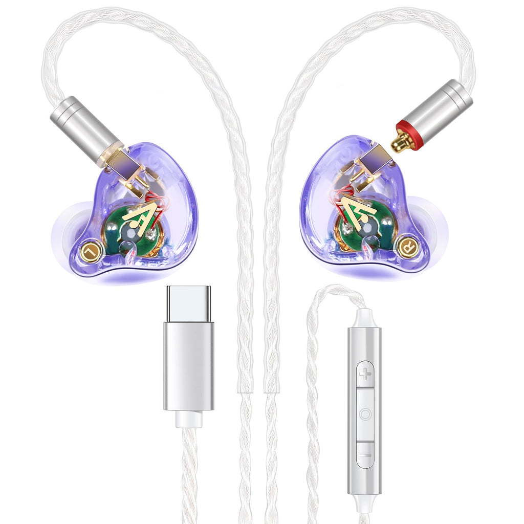 Vibes 202MC USB-C Wired Earbuds - USBC HiFi in Ear Headphones for iPhone 17/16/15 - Noise Isolating Ear Buds w/ Mic - Clear Sound, Deep Bass & Comfort-Fit Earphones - Silver Plated Cord, Carrying Case