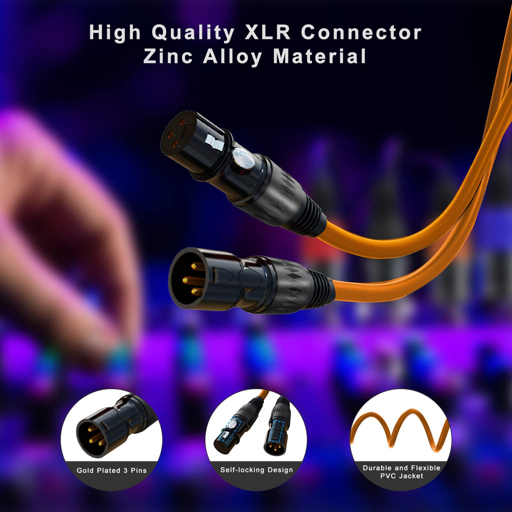 XLR Cables, XLR Microphone Cable 25 ft 6 Pack, Gold-Plated 3-pin XLR Speaker Cable Male to Female Balanced Mic Cable