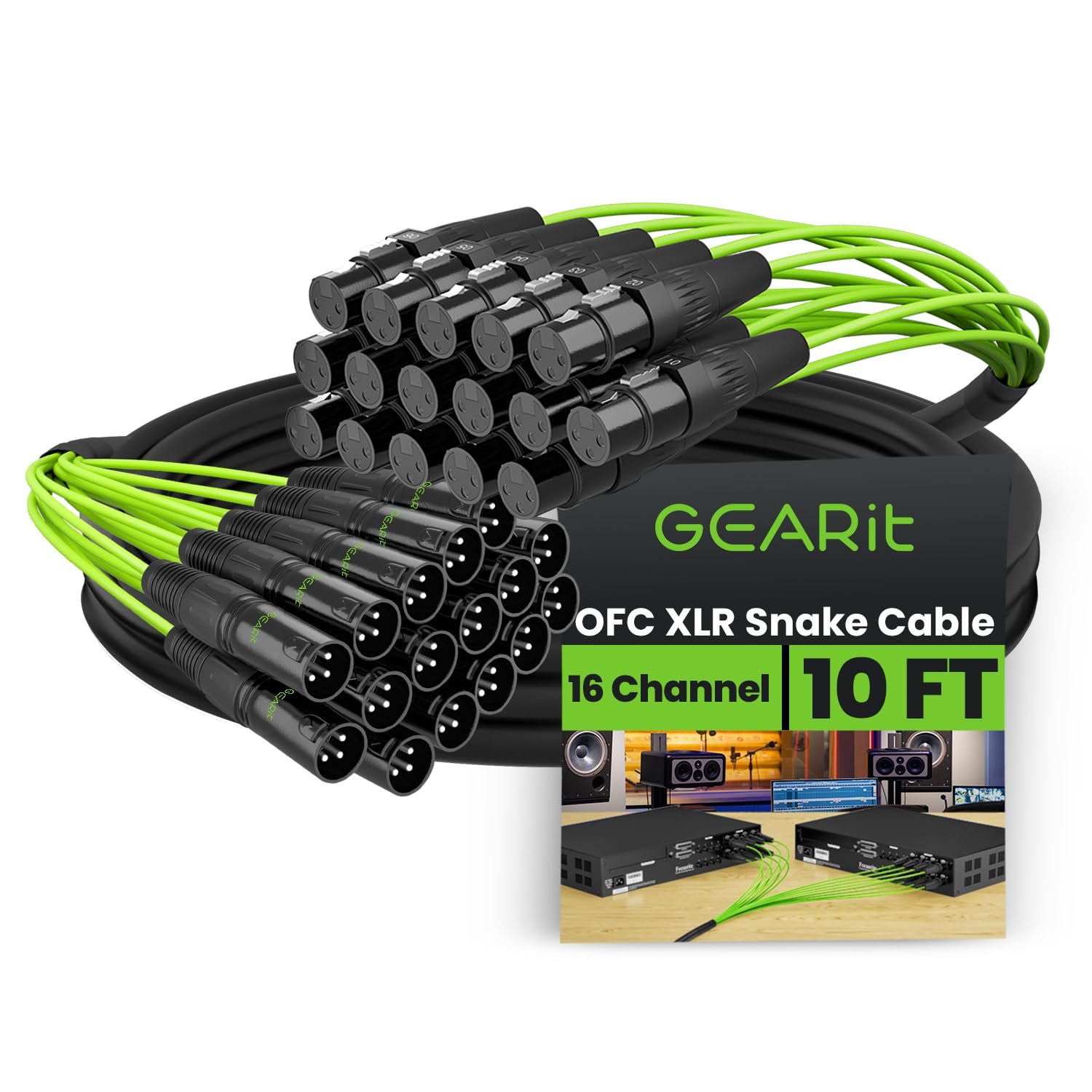 GearIT 8-Channel XLR Snake Cable (50 ft) - 100% Oxygen-Free Copper Snake Wire, Channel Labels, Metal XLR Connectors for Pro Audio - 50 Feet