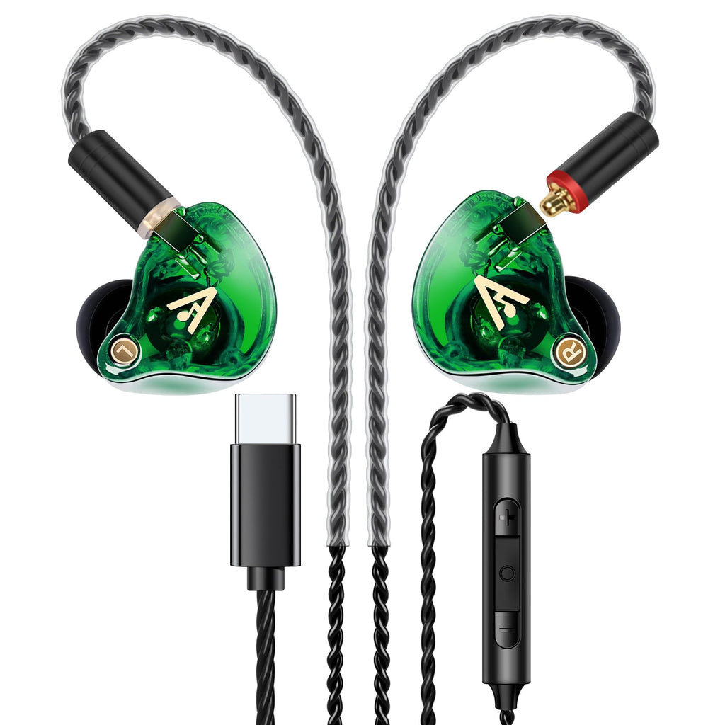 Vibes 202MC USB-C Wired Earbuds - USBC HiFi in Ear Headphones for iPhone 17/16/15 - Noise Isolating Ear Buds w/ Mic - Clear Sound, Deep Bass & Comfort-Fit Earphones - Silver Plated Cord, Carrying Case