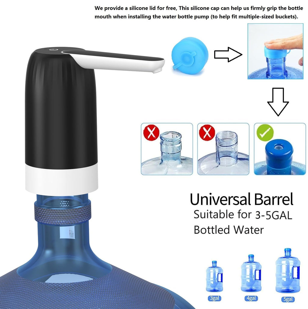 Myvision 2 Pack Electric Portable 5 Gallon Water Dispenser, Universal Micro USB Charging Water Bottle Pump, 3-5 Gallon Jug Water Dispenser with Silicone Cap (2pcs Mode 9)