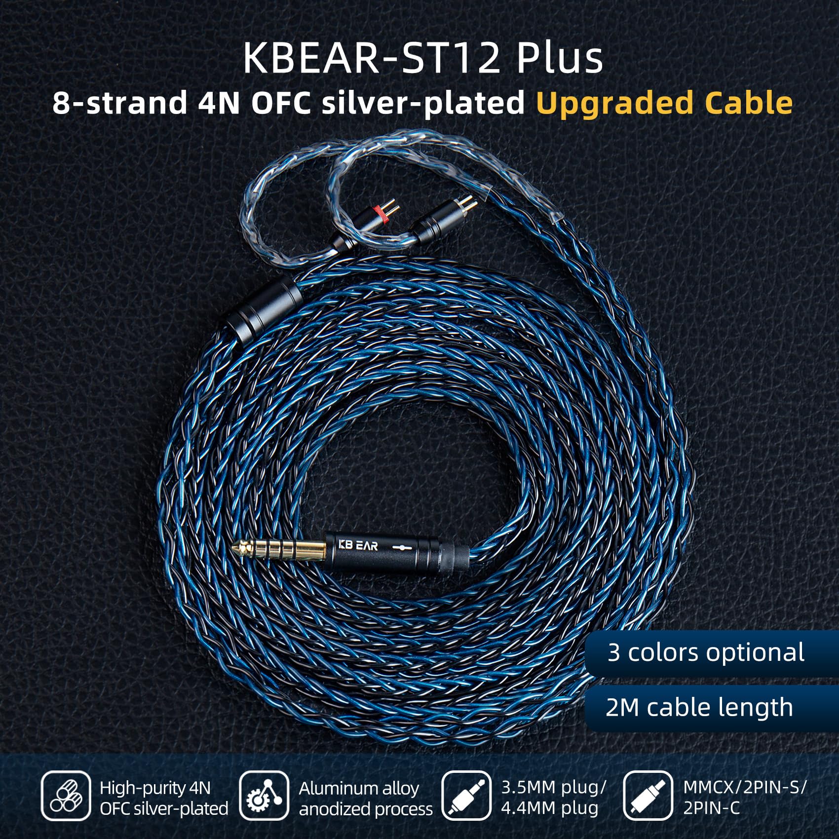 KBEAR ST16 Plus Long IEMs Earphone Cable with QDC-Type Pin for KZ ZSN/ZSN PRO /EDX PRO/ZS10 PRO/ZSN PRO X/ZS12 PRO X/ZSX/ZAS/ZVX/AS16/ZAR/DQS/ASX/D-Fi/Castor/PR2/PR3/ZEX CCA CRA/C12/C10PRO (QDC 3.5MM)