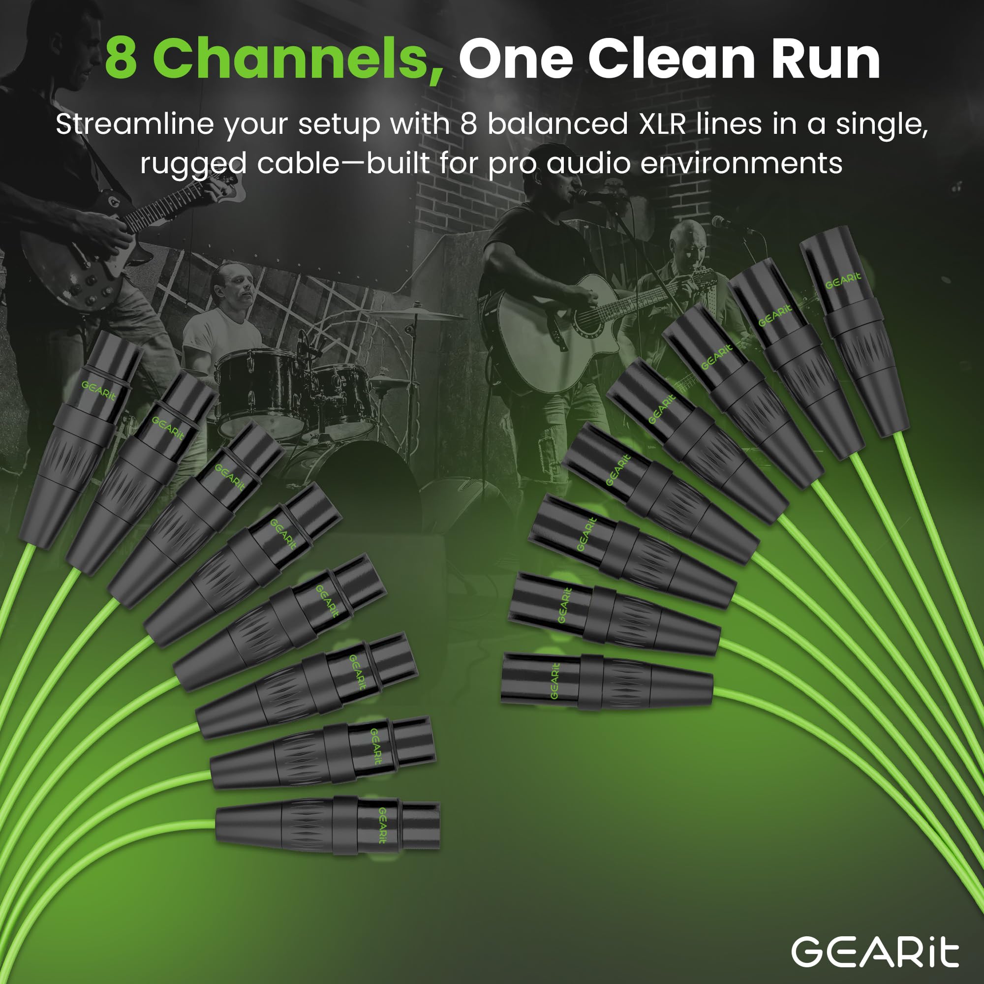 GearIT 8-Channel XLR Snake Cable (50 ft) - 100% Oxygen-Free Copper Snake Wire, Channel Labels, Metal XLR Connectors for Pro Audio - 50 Feet