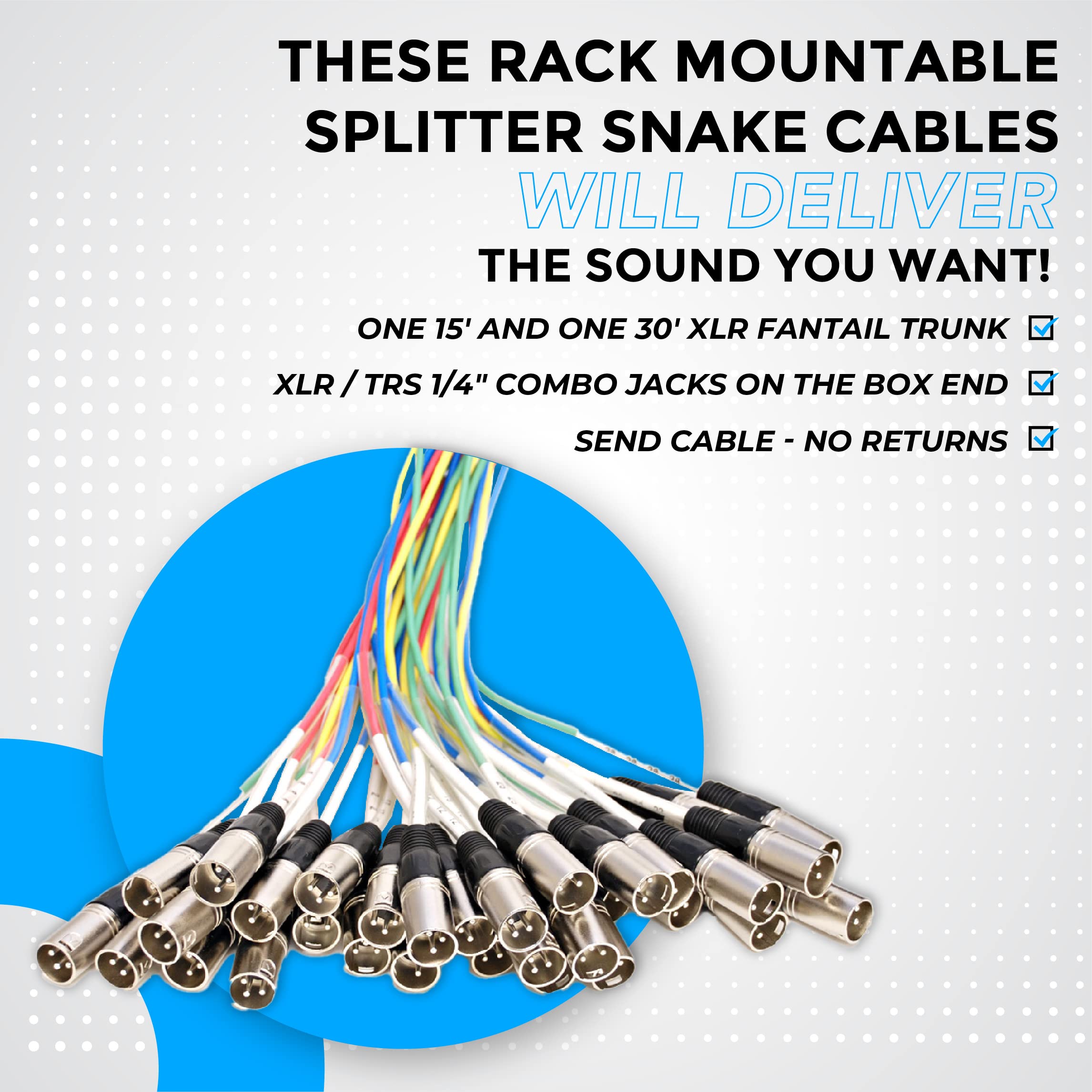 Seismic Audio SARMSS-16x515 Rack Mount 16 Channel XLR TRS Combo Splitter Snake Cable - 5' & 15' XLR trunks