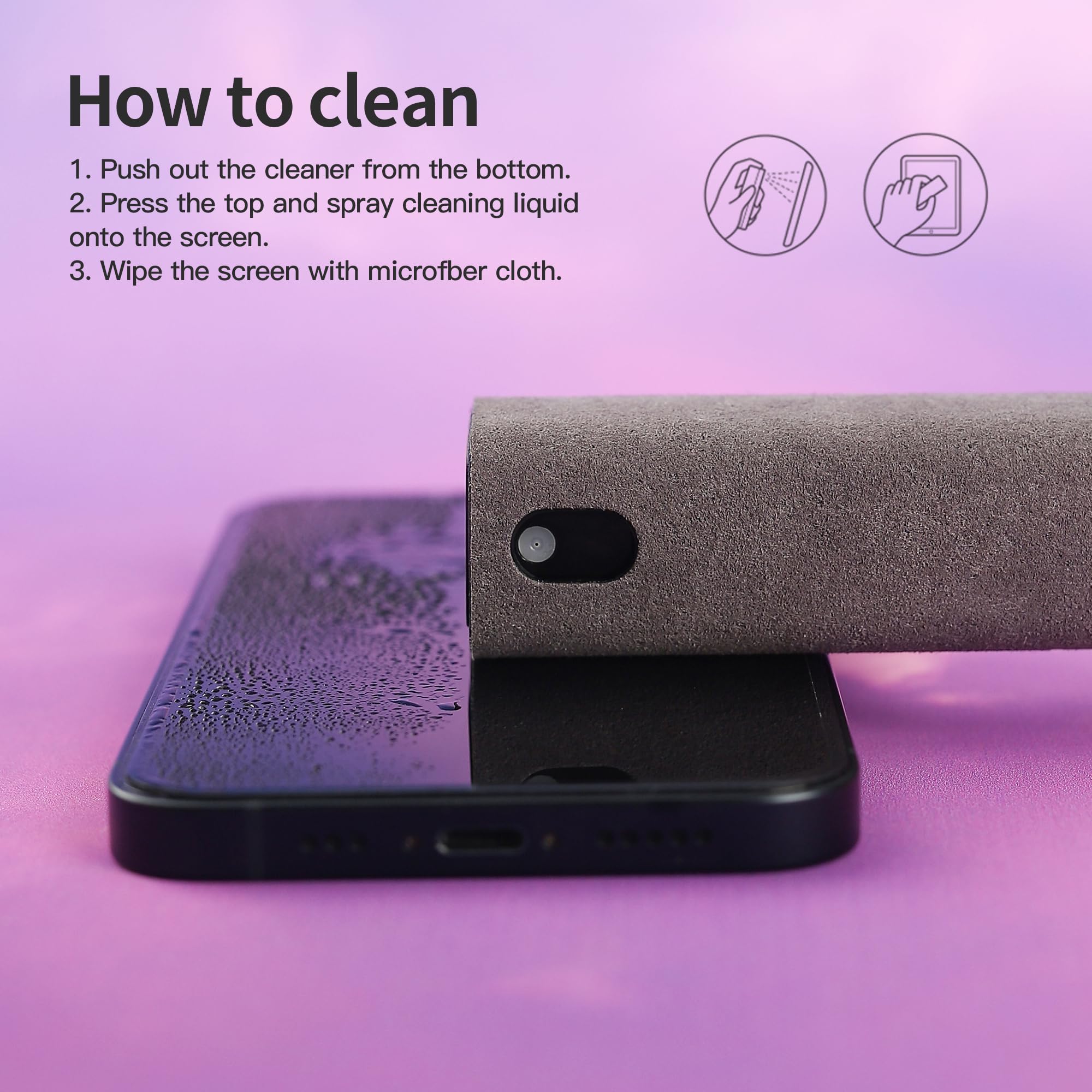 CUIUD Touchscreen Screen Cleaner Kit 2 Pcs, Phone, Tablet and Car Screen Cleaner, Two in One Spray and Microfiber Cloth(Grey&Pink)