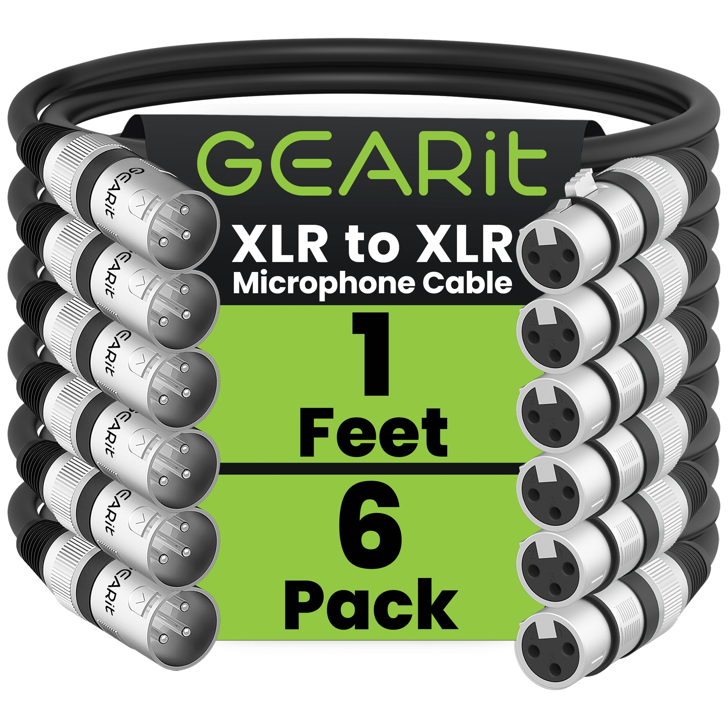 GEARit XLR Cables 20 ft 6 Pack, XLR Male to Female Microphone Cable, Balanced Shielded Mic Cable with Copper Conductors for Recording Studio, Podcast Setup, Stage Audio, Live Sound