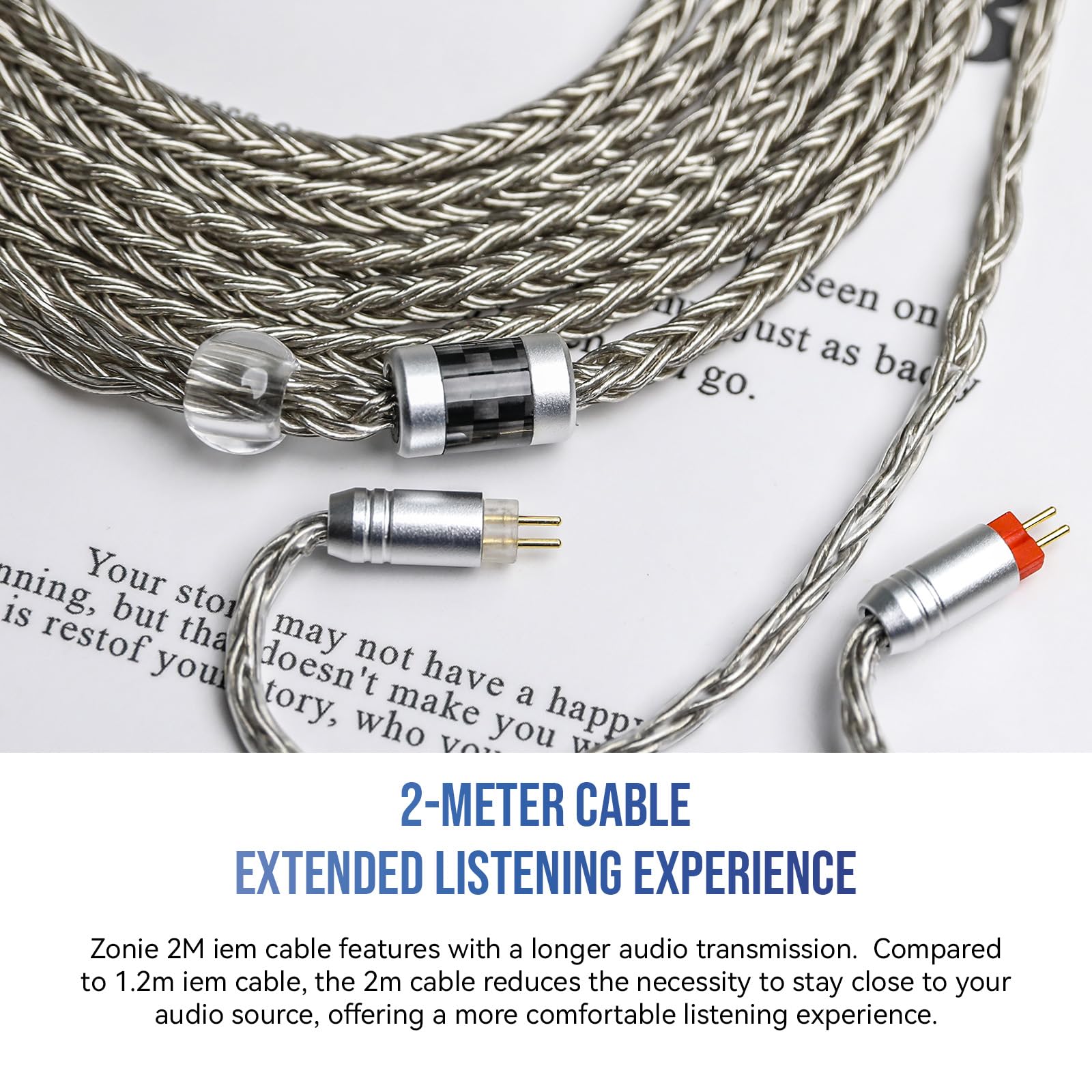 Linsoul Tripowin Zonie IEM Cable, 2m Long Earbud Cord, 16 Core Silver Plated Earphone Cable, in Ear Monitor Wire for Audiophile Musician (2Pin)