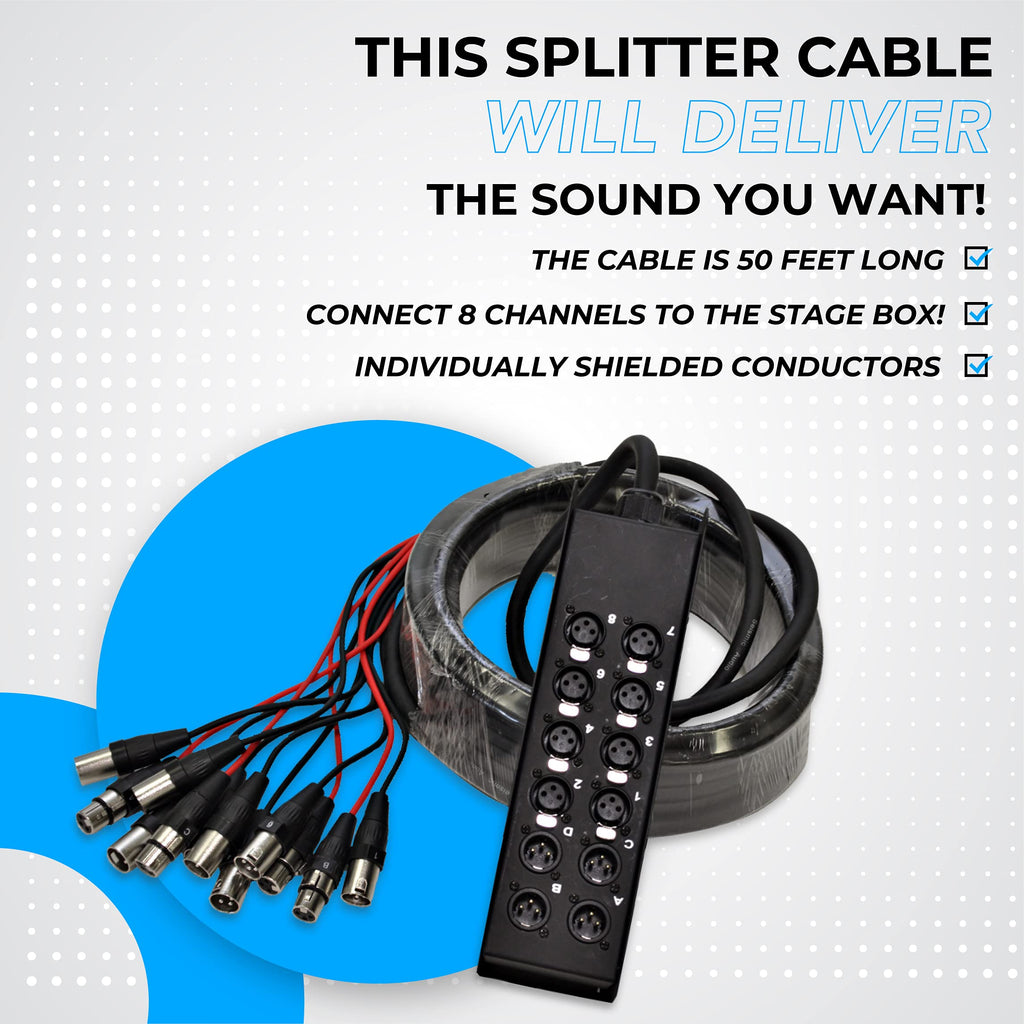 Seismic Audio Speakers 12 Channel Low Profile XLR Send Circuit Board Snake Cable, XLR Splitter Cable, 100 Feet