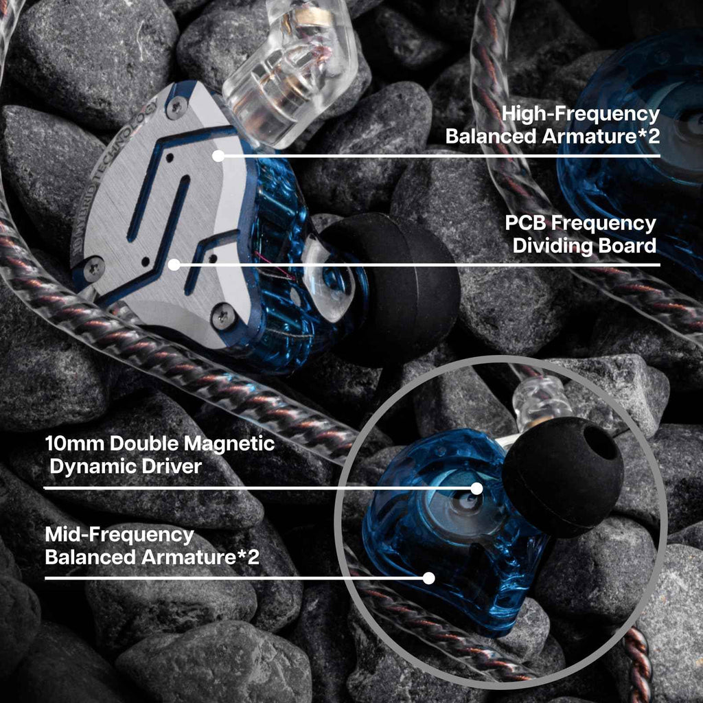 Linsoul KZ ZS10 Pro, 4BA+1DD 5 Driver in Ear Monitor, HiFi Wired Earbuds, Gaming Earbuds, Hybrid IEM Earphones with Stainless Steel Faceplate, Detachable Cable for Musician(Without Mic, Dark Black)