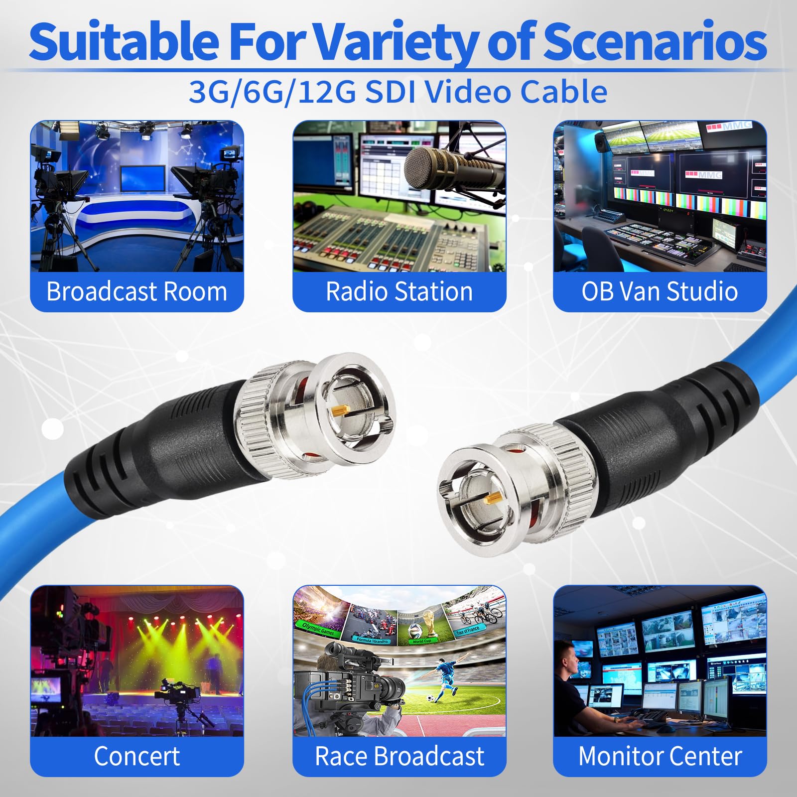 Superbat SDI Cable BNC Cable 3G/6G/12G (Belden 1694A)，10FT/15FT/30FT/50FT/100FT/200FT,Supports HD-SDI/3G-SDI/4K/8K，SDI Video Cable Precision Video Cable(1Pcs)