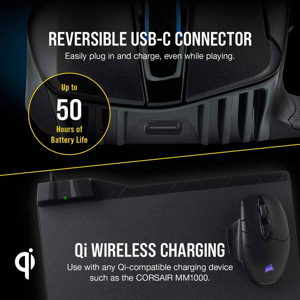 Corsair Dark CORE RGB PRO SE Wireless FPS/MOBA Gaming Mouse with Qi Charging – 18,000 DPI – 8 Programmable Buttons – Sub-1ms Wireless – iCUE Compatible – PC, Mac, PS5, PS4, Xbox – Black